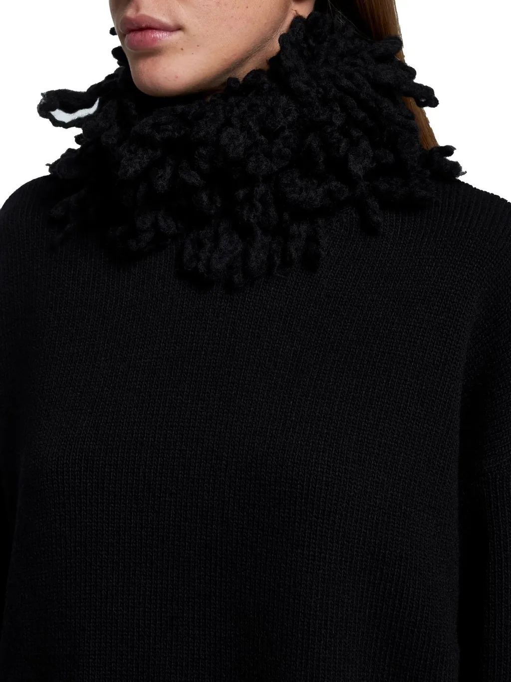 Turtleneck Sweater With Fringed Collar