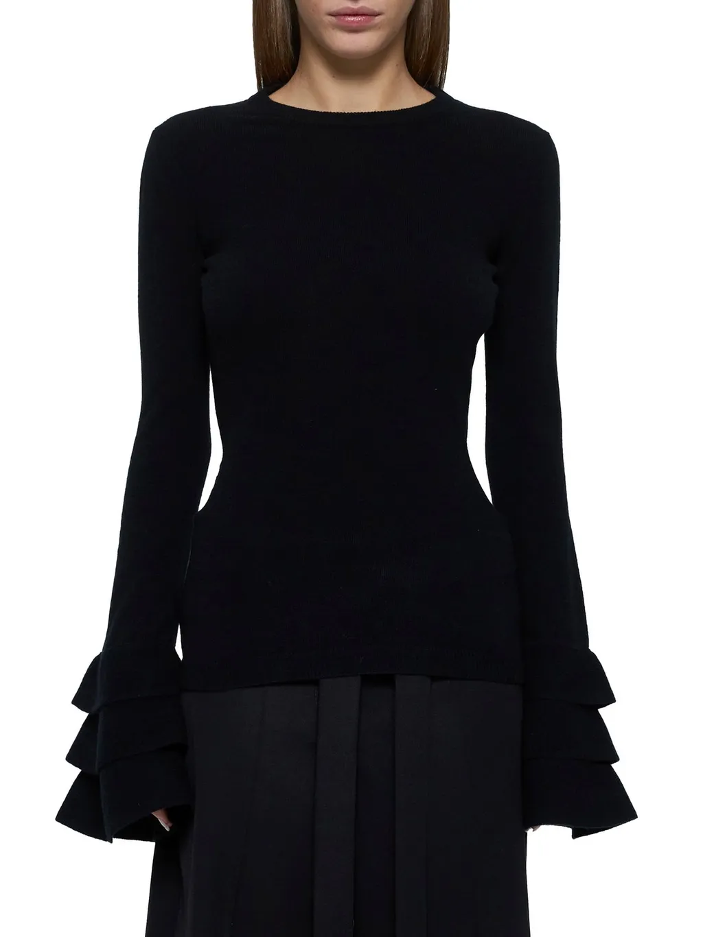 Long Sleeve Knit Top With Ruffled Cuffs