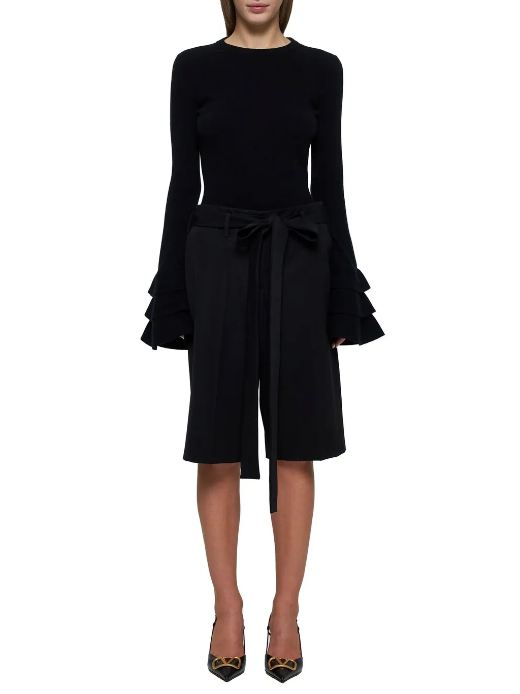 Long Sleeve Knit Top With Ruffled Cuffs