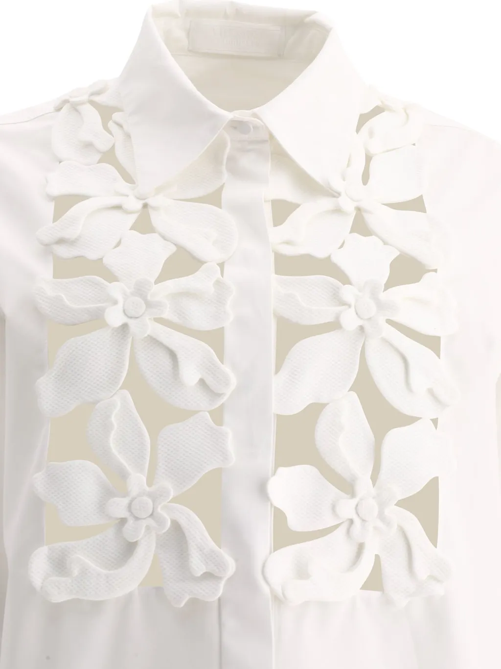 Cotton Poplin Shirt With Floral Appliqué