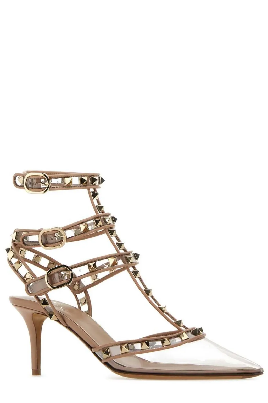 Studded Leather And Pvc Slingback Pumps