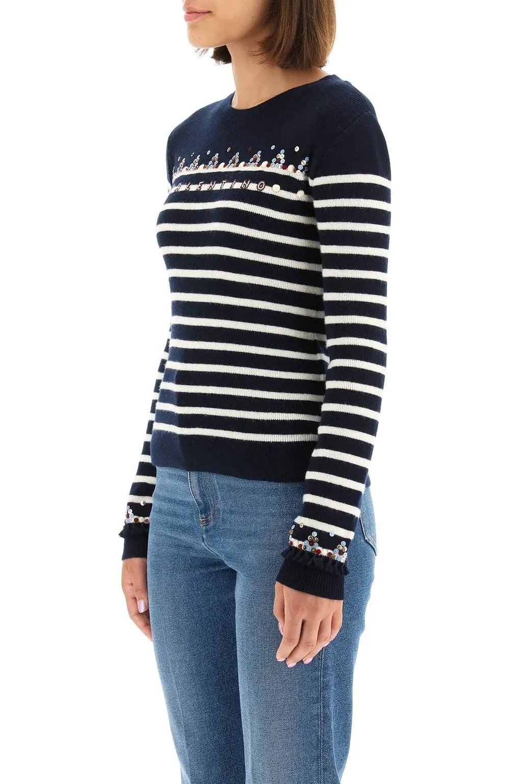Striped Sweater With Embellishments