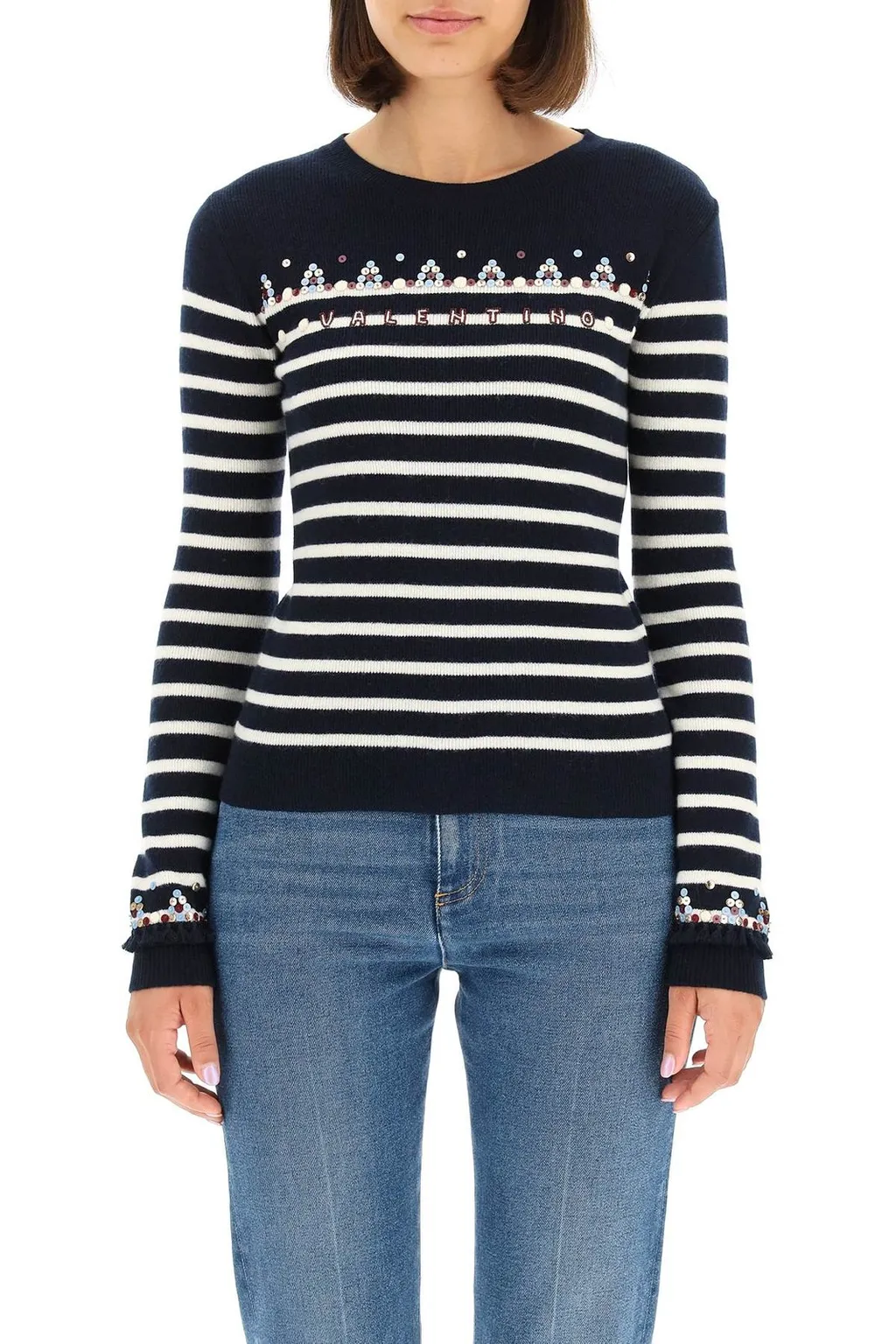 Striped Sweater With Embellishments