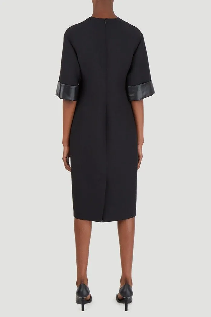 Shift Dress With Leather Trim