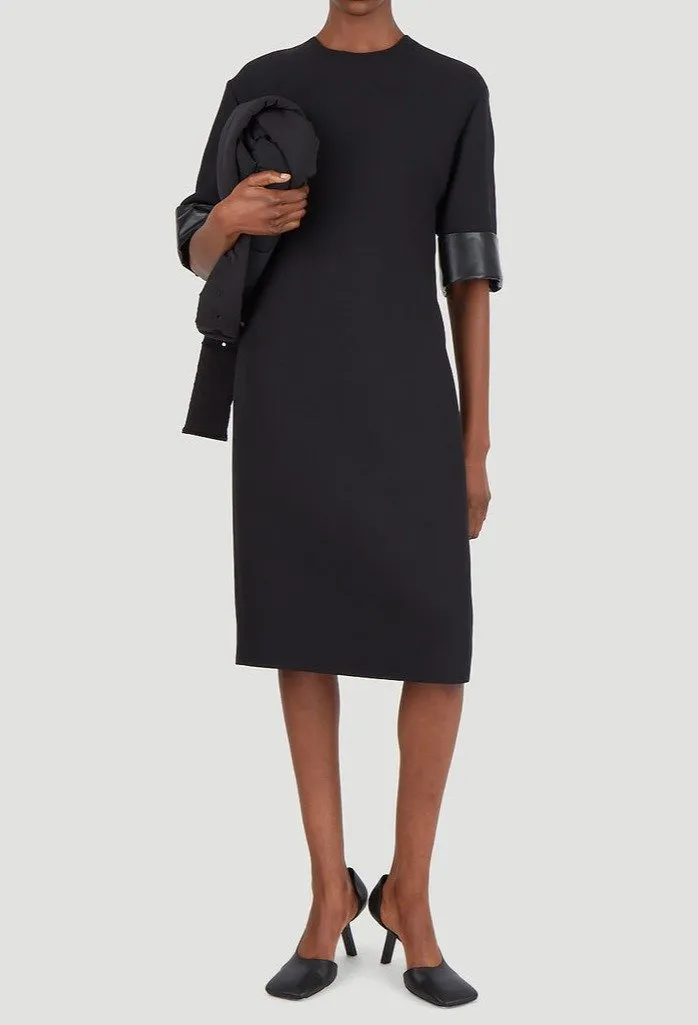 Shift Dress With Leather Trim