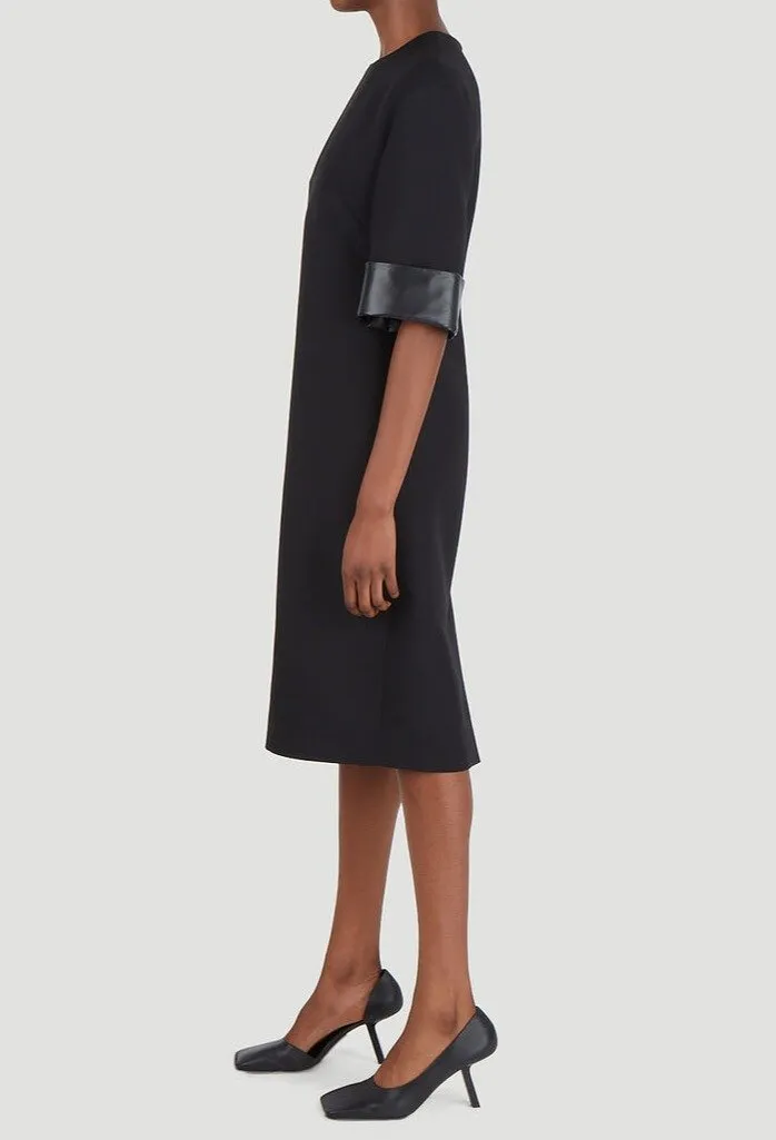 Shift Dress With Leather Trim