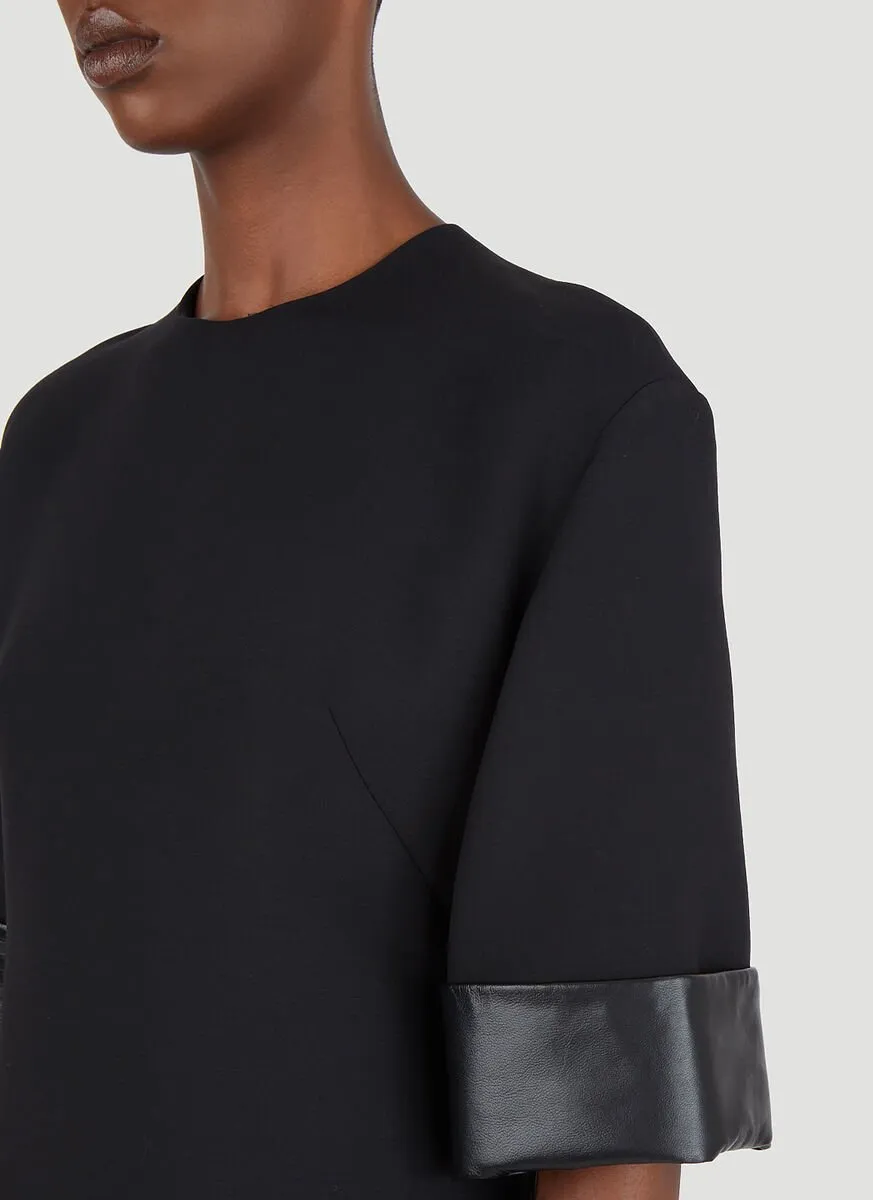 Shift Dress With Leather Trim