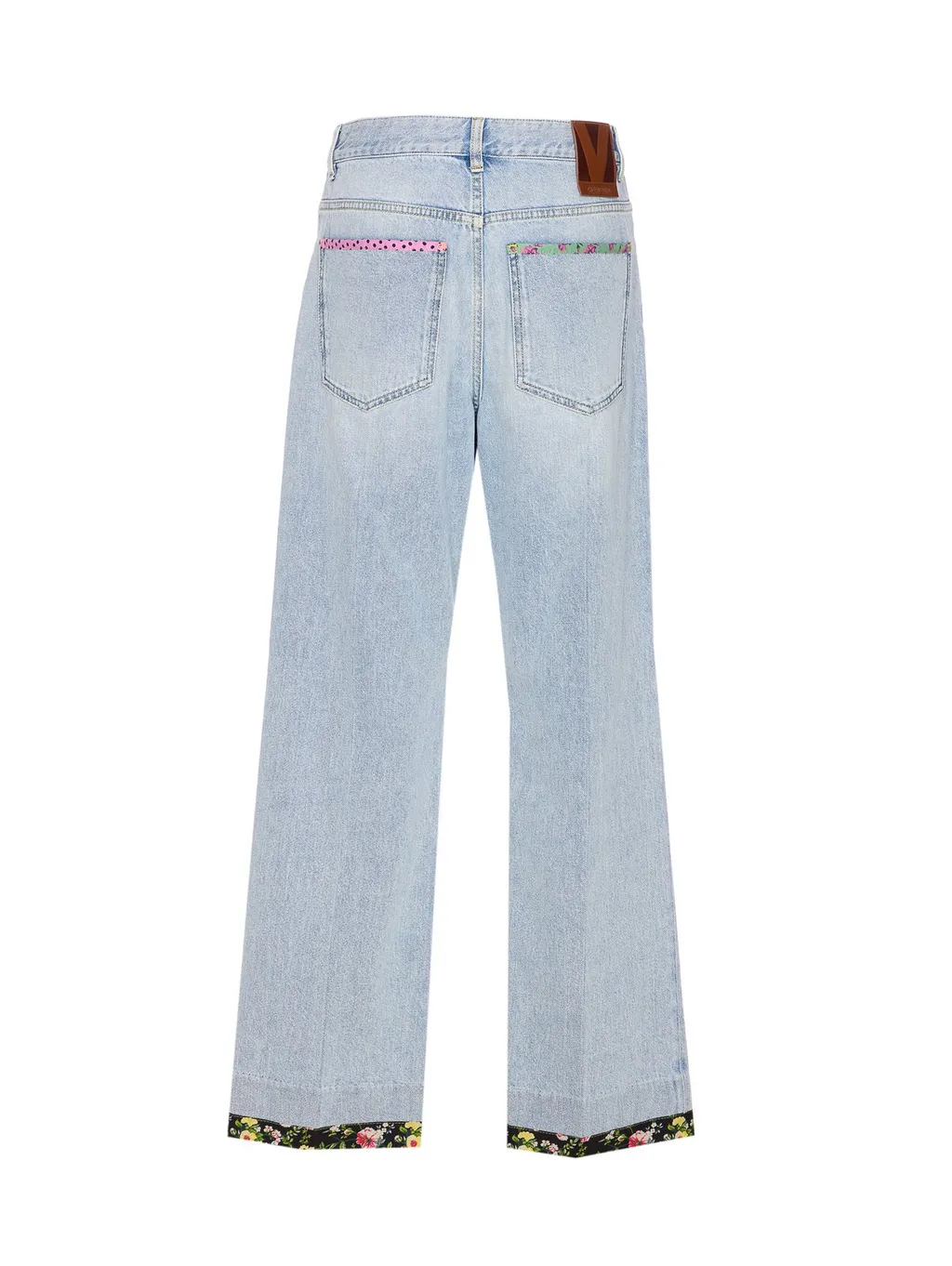 Wide-Leg Jeans With Floral Trim