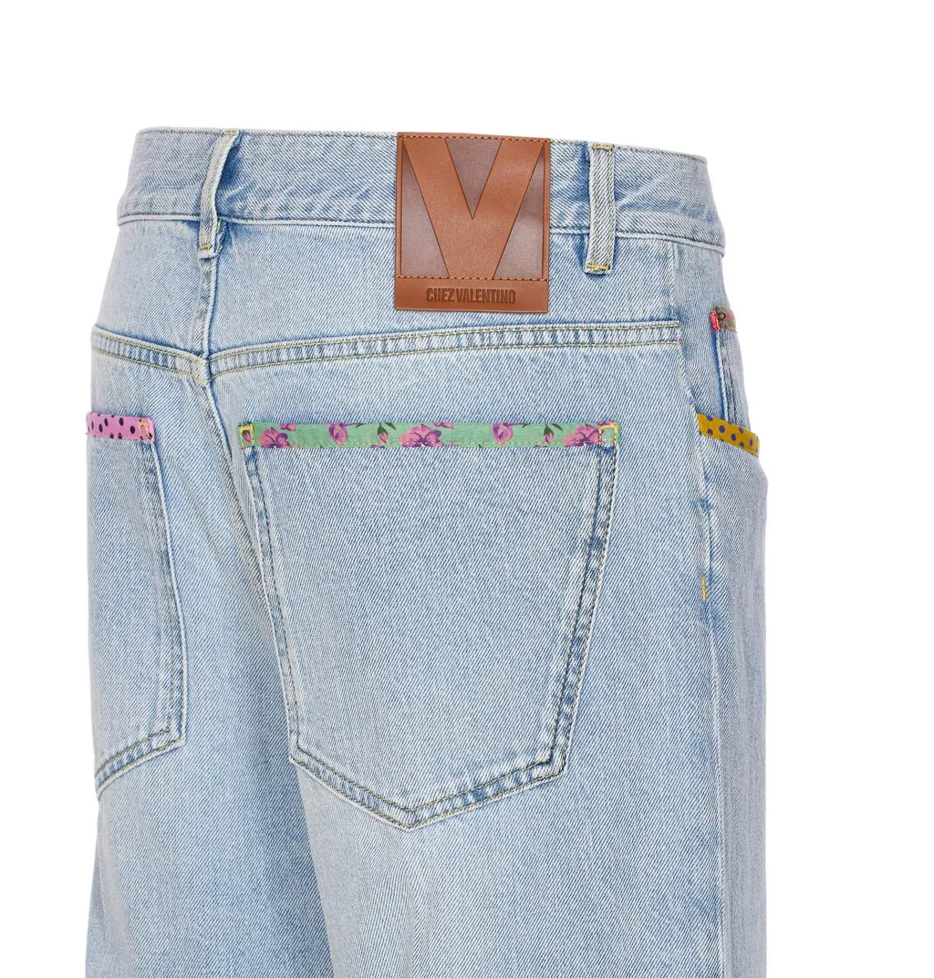 Wide-Leg Jeans With Floral Trim