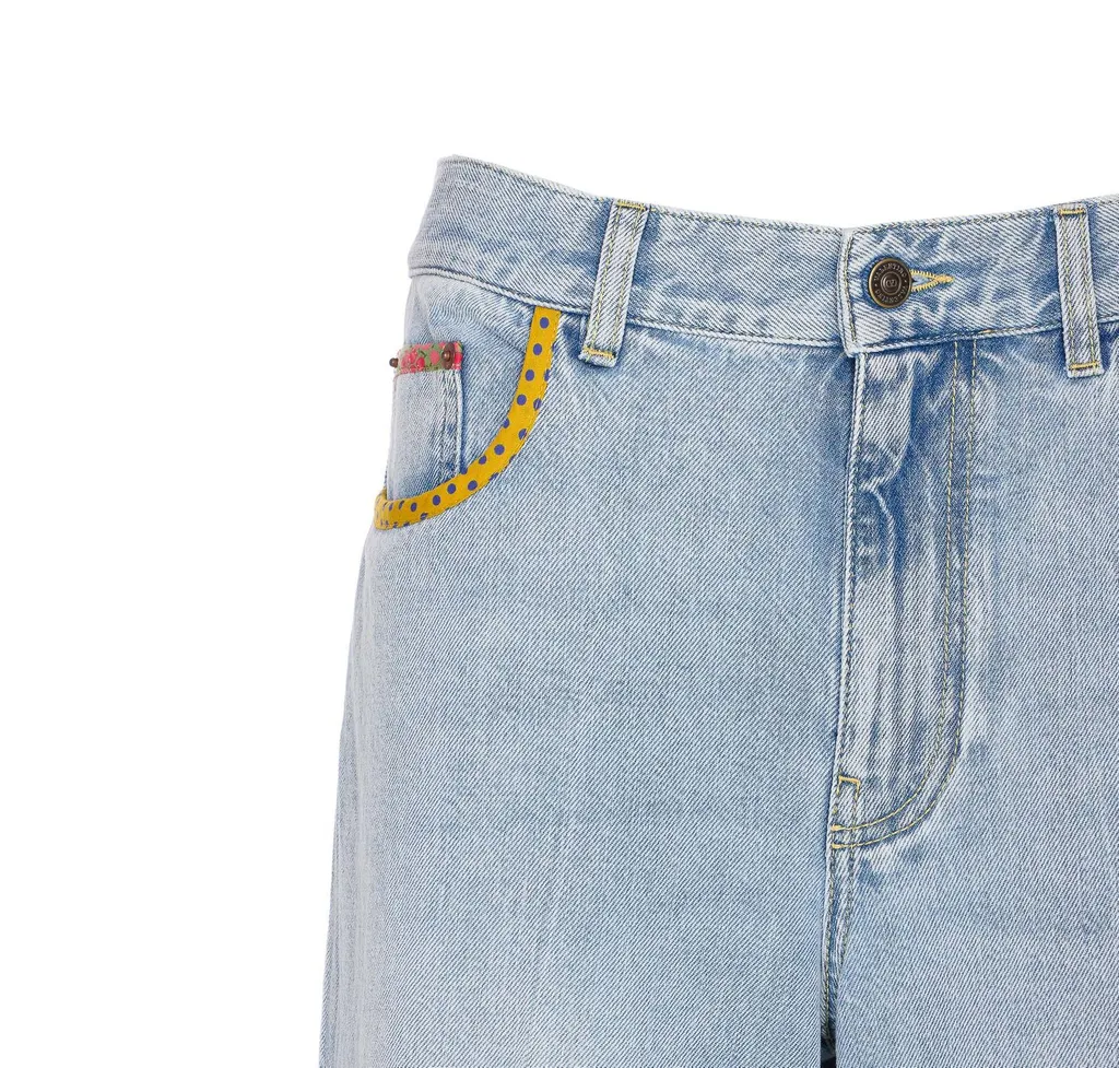 Wide-Leg Jeans With Floral Trim