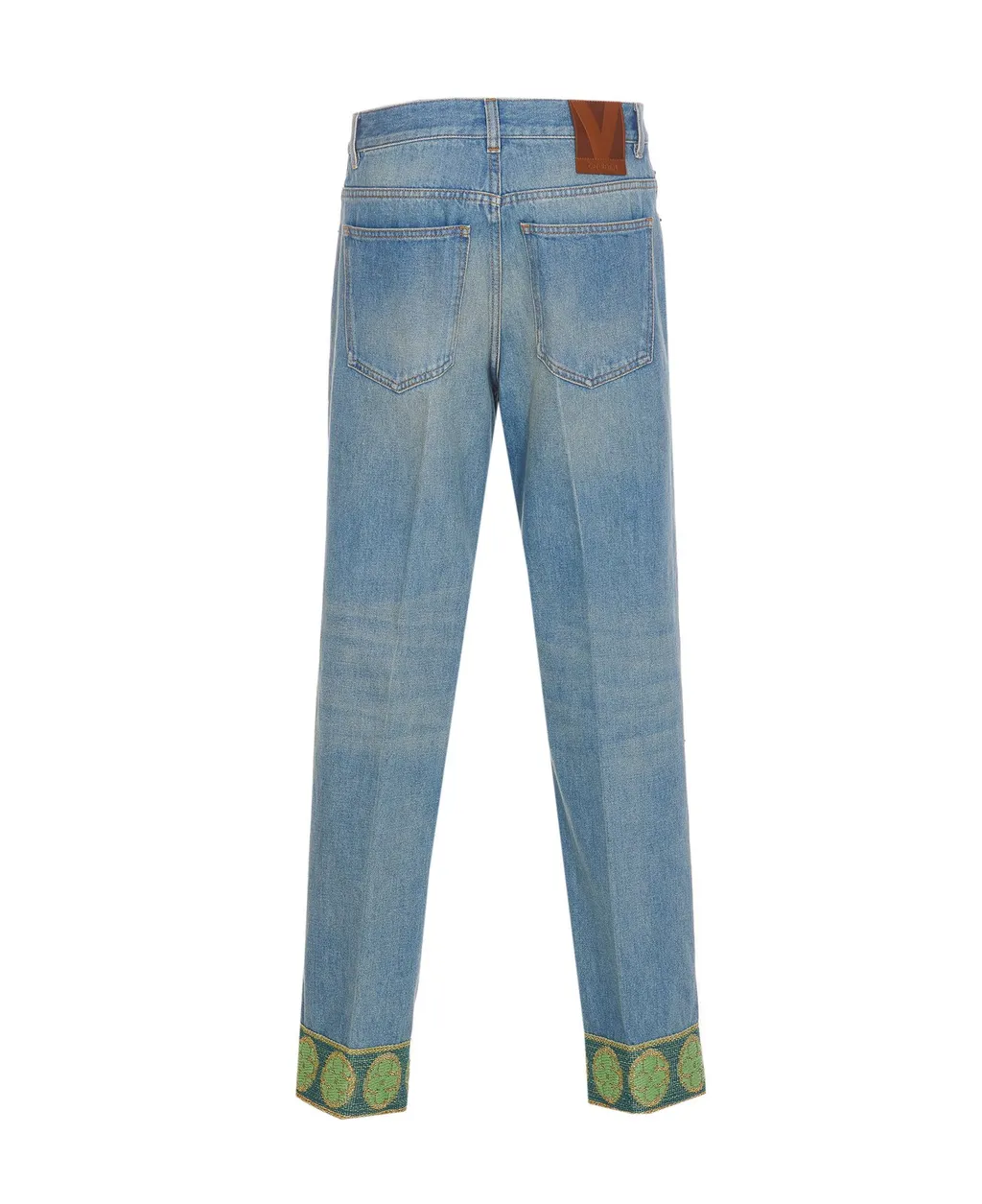 High-Waisted Straight Leg Jeans With Embroidered Cuffs