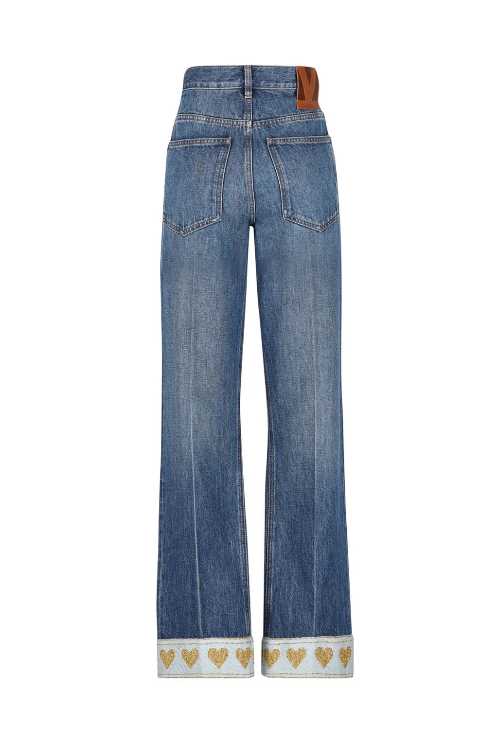 High-Waisted Flared Jeans With Heart Embroidery