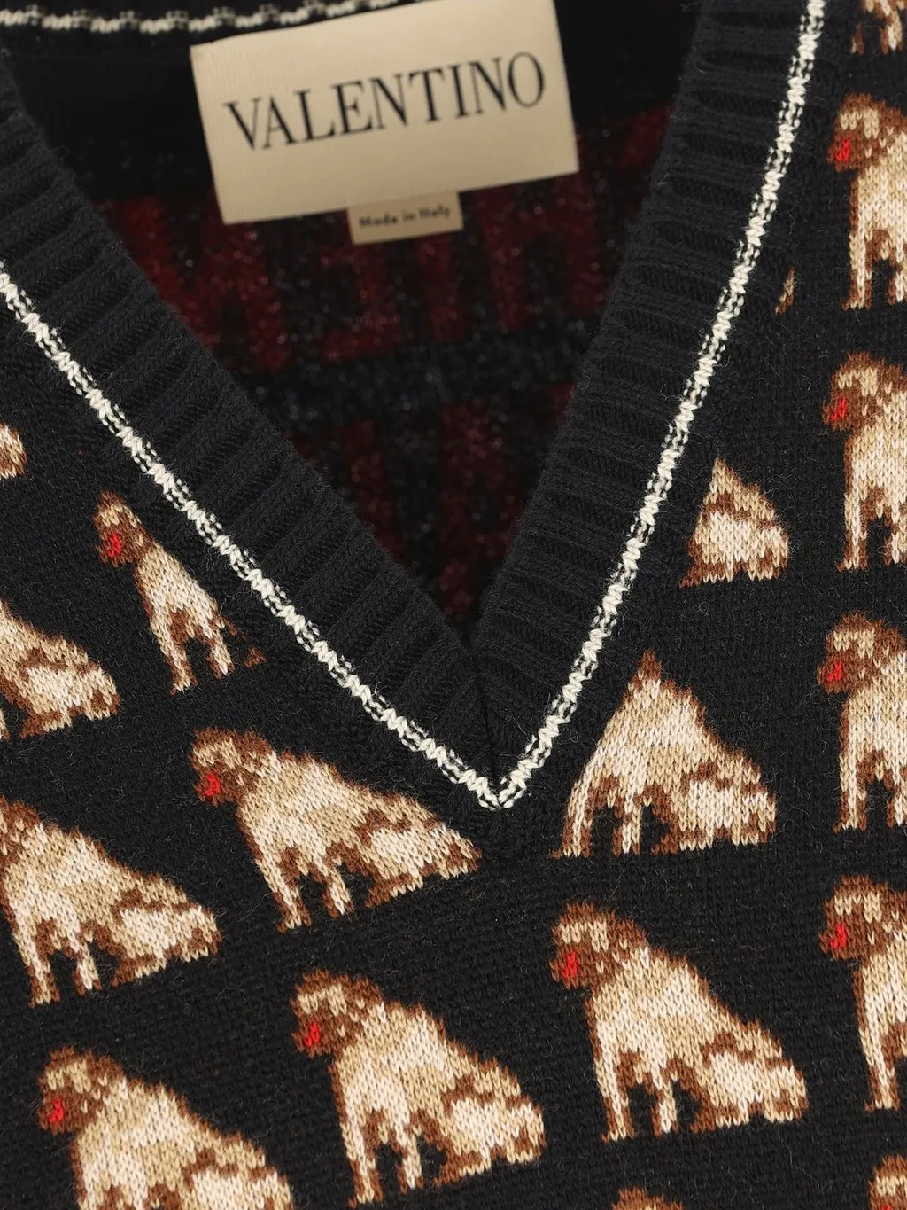 V-Neck Sweater Vest With Dog Print
