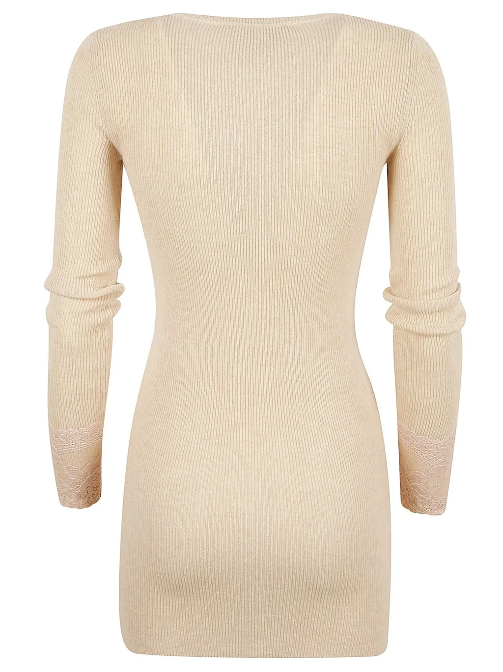 Ribbed Knit Dress With Lace Trim