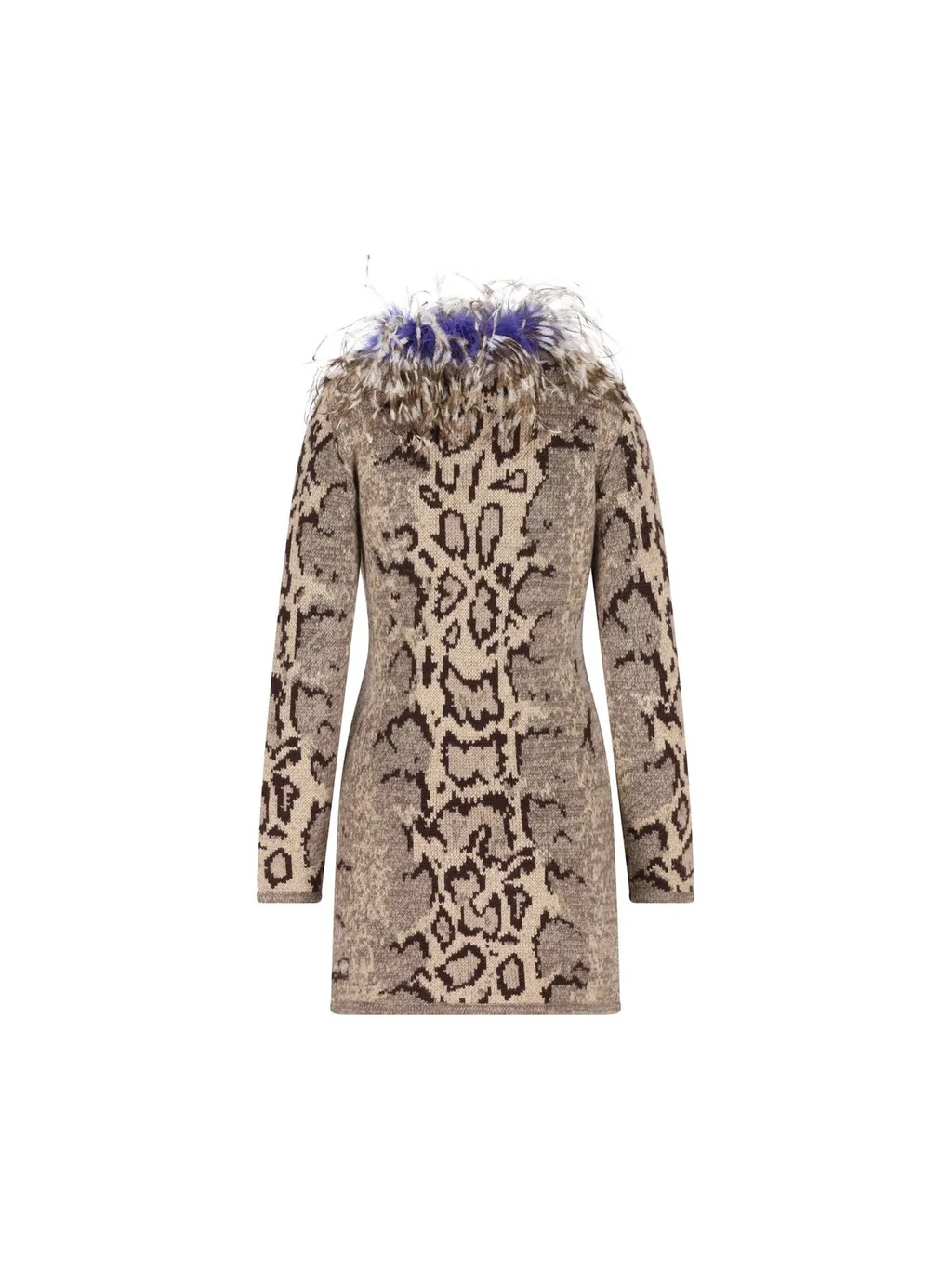 Snakeskin Print Coat With Feather Trim
