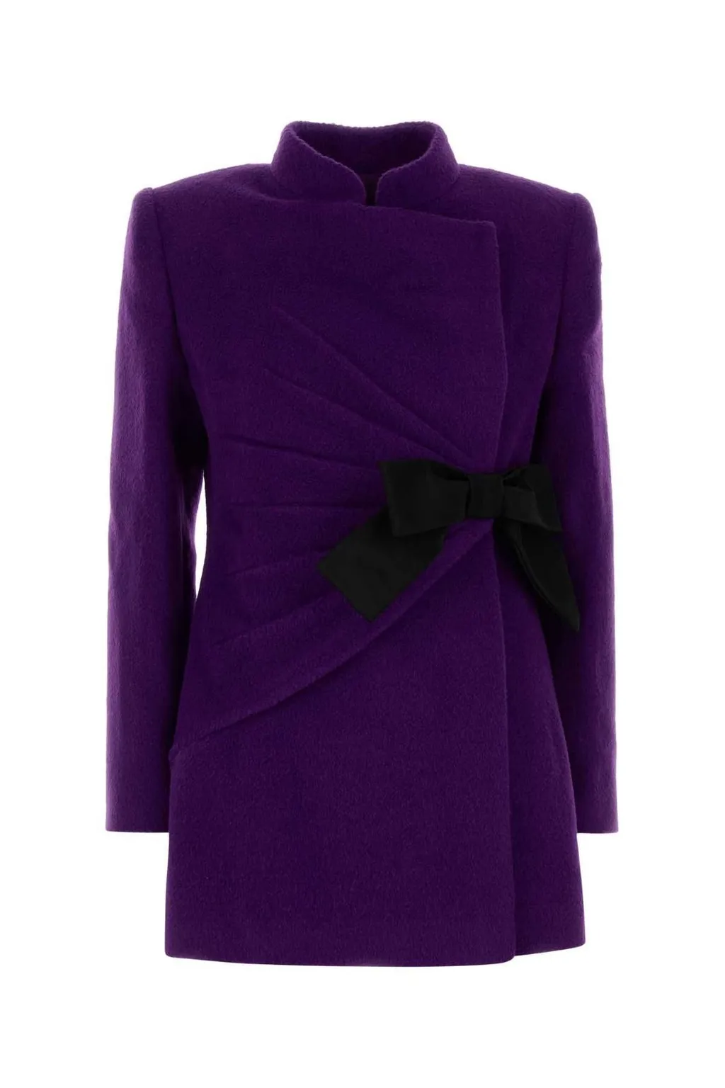 Wool Blend Coat With Bow Detail