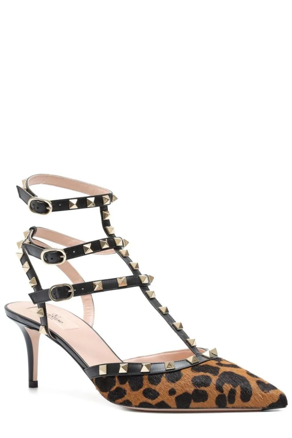 Valentino Garavani Rockstud Leopard Print Calf Hair Slingback Pumps