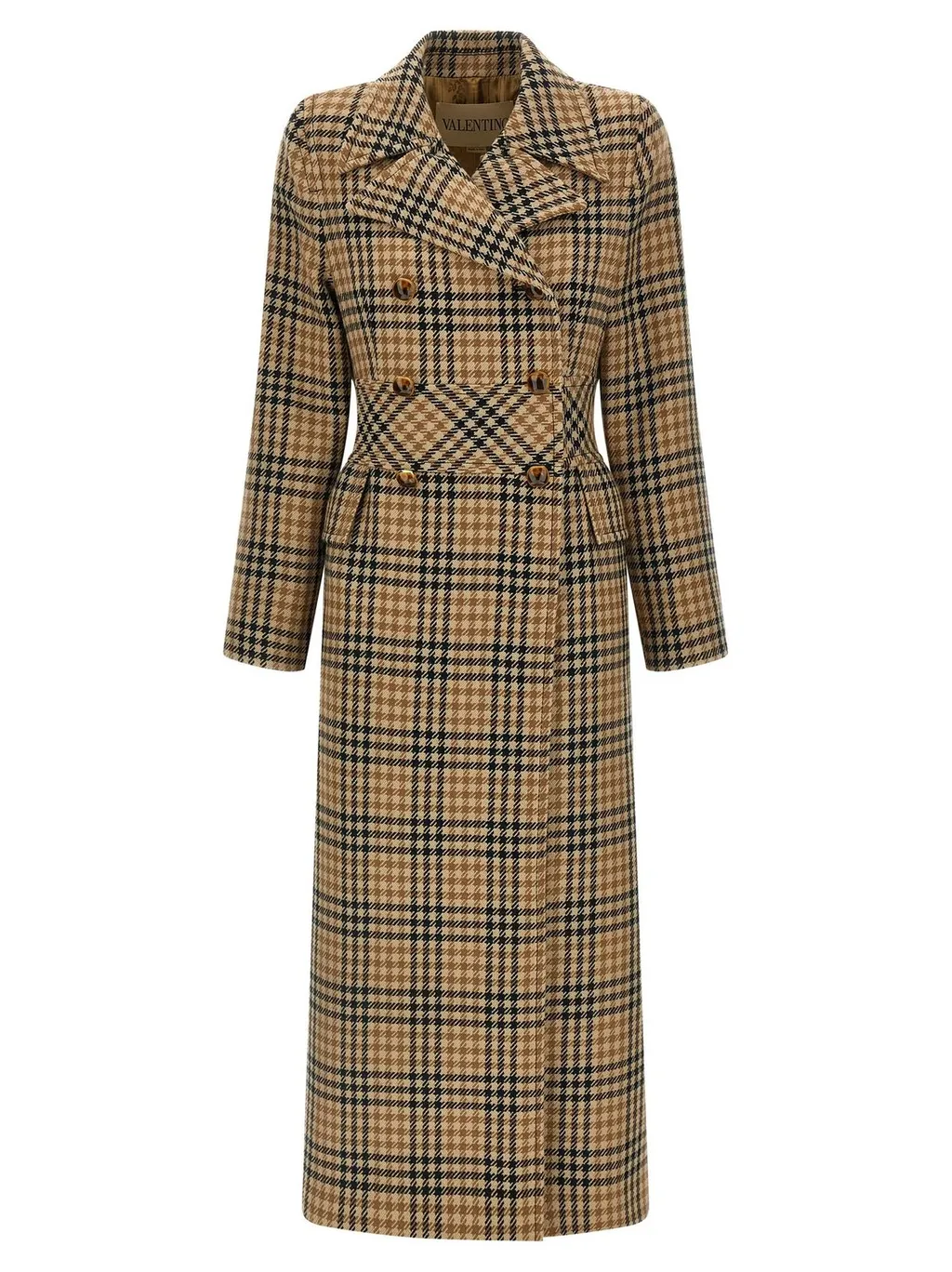 Double-Breasted Checked Wool Coat