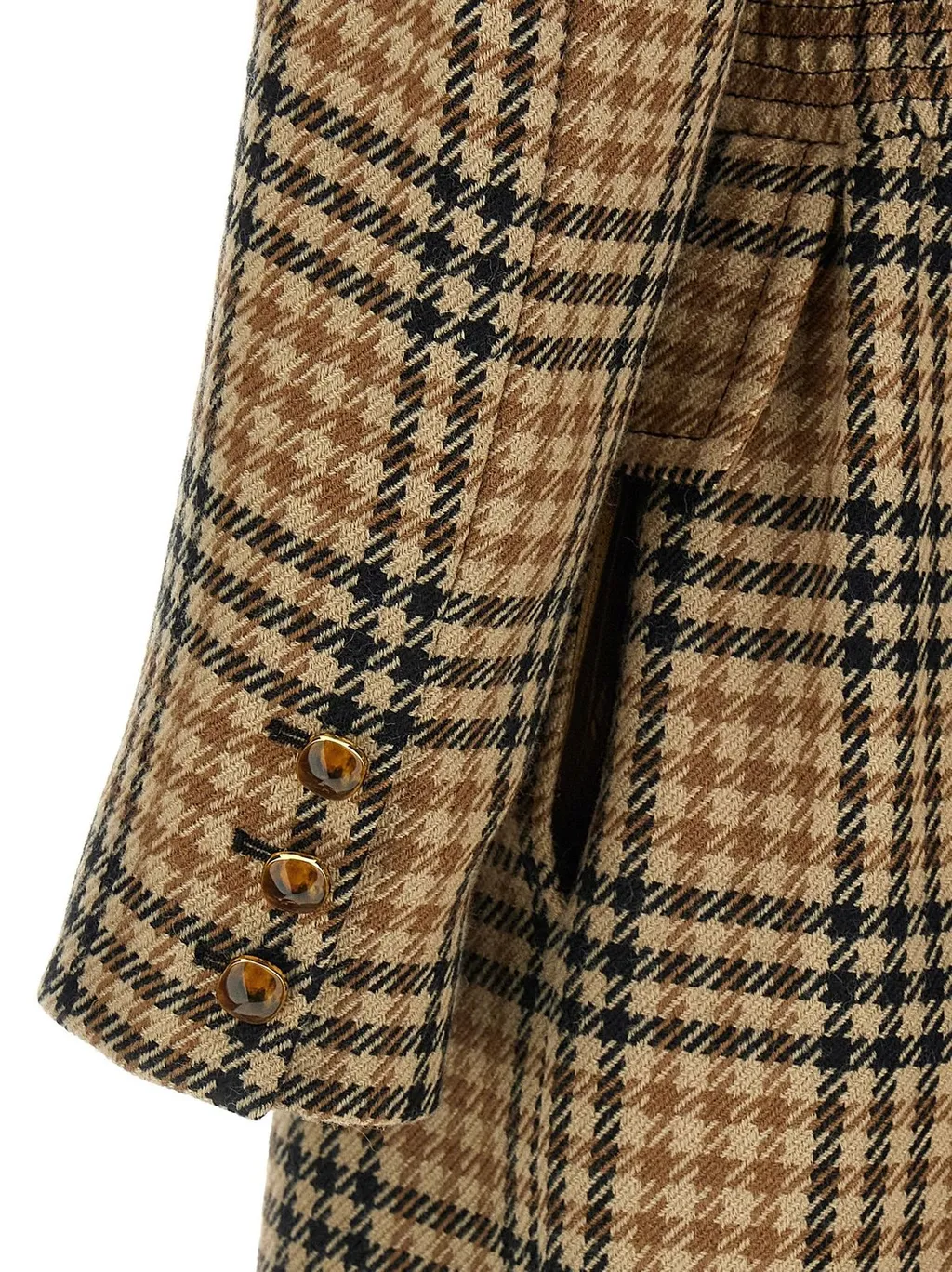 Double-Breasted Checked Wool Coat