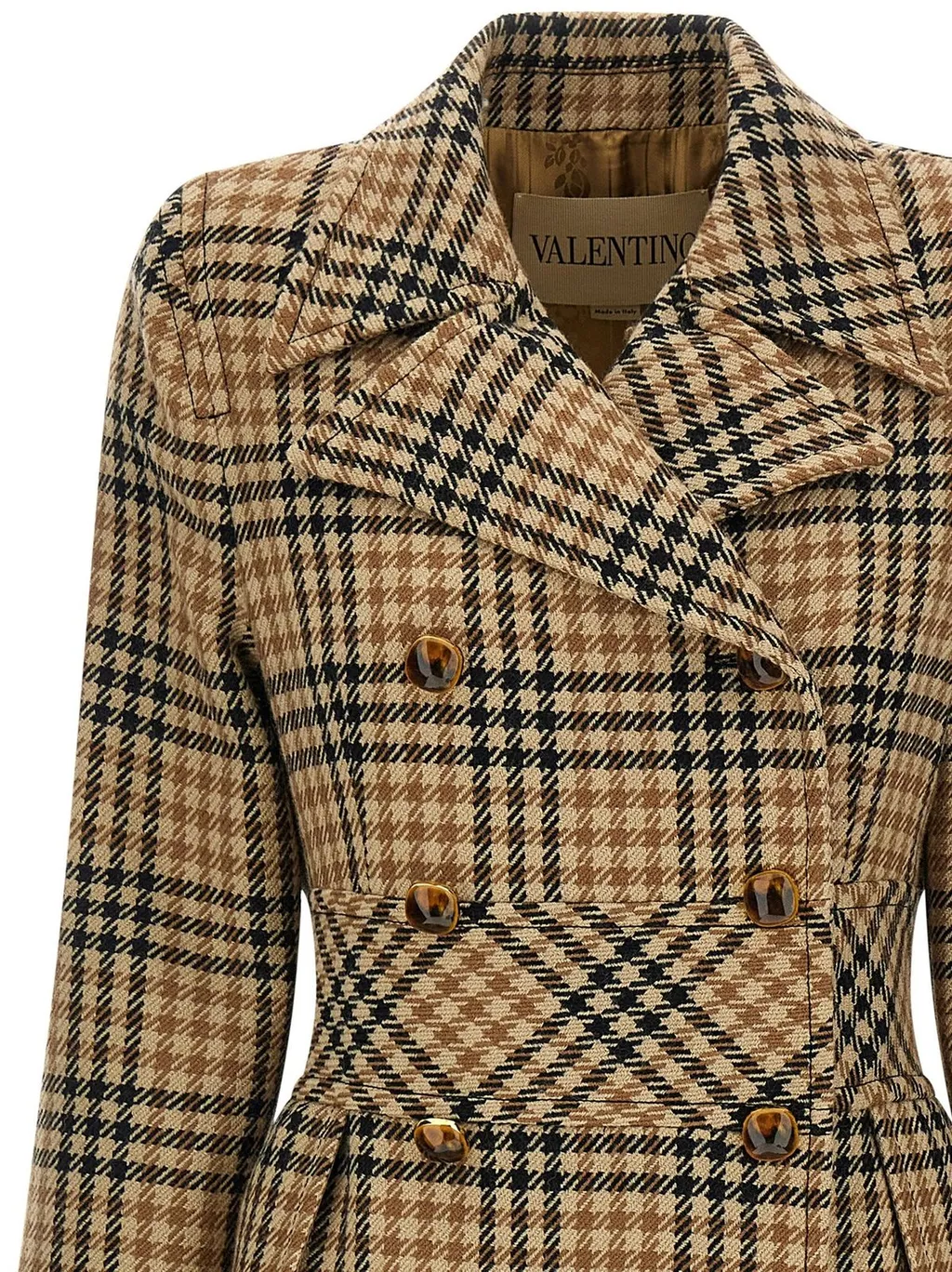 Double-Breasted Checked Wool Coat