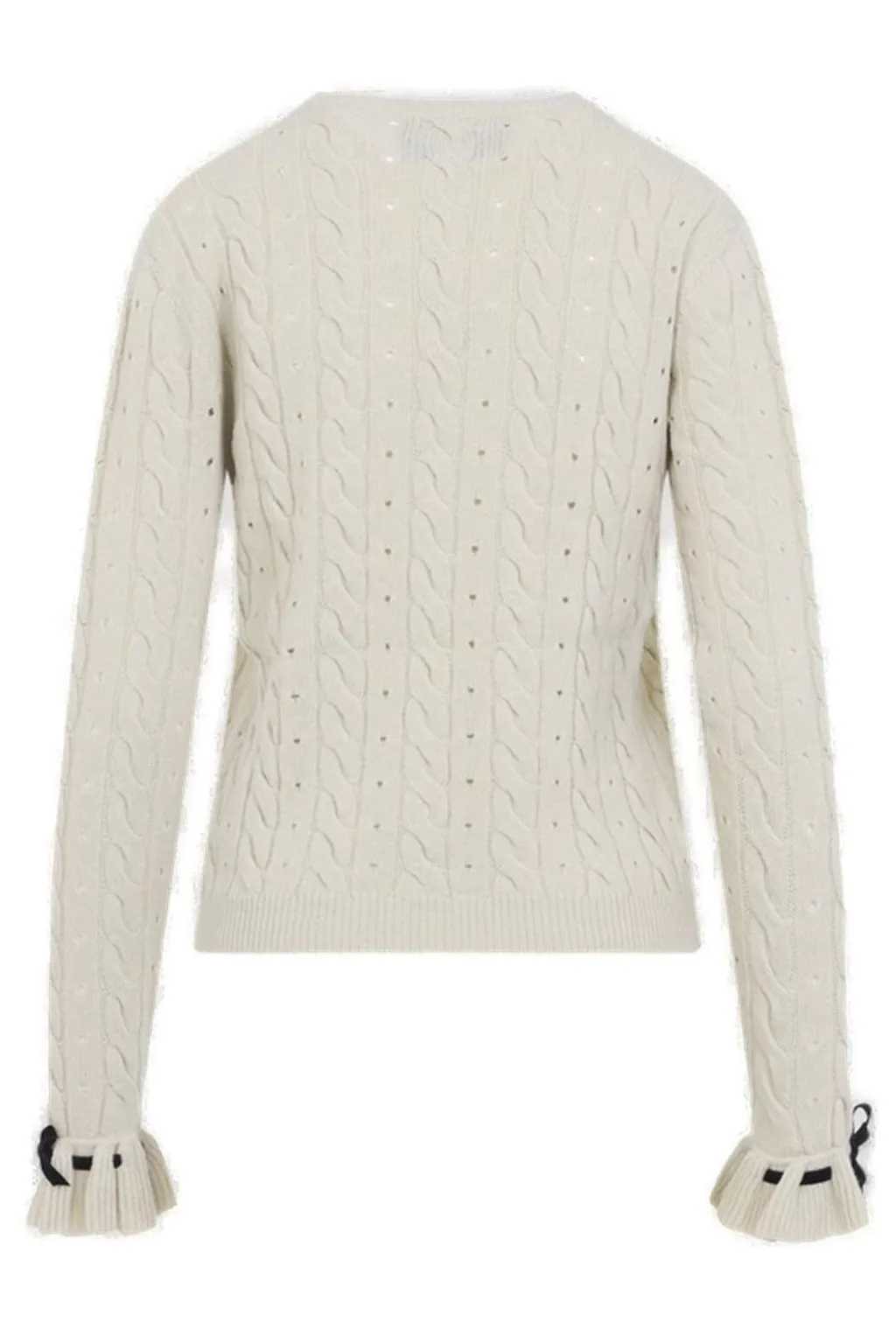 Cable Knit Sweater With Rhinestones And Bows