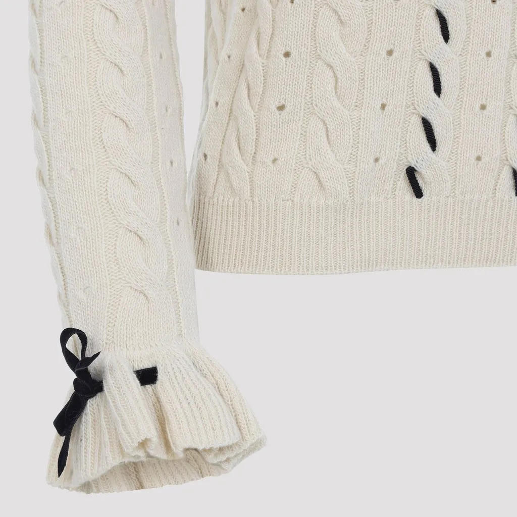 Cable Knit Sweater With Rhinestones And Bows