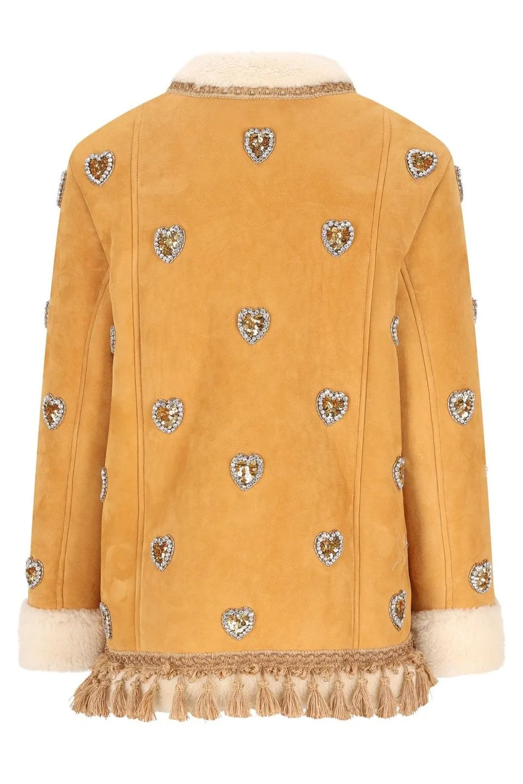 Shearling Jacket With Heart Embellishments And Tassels