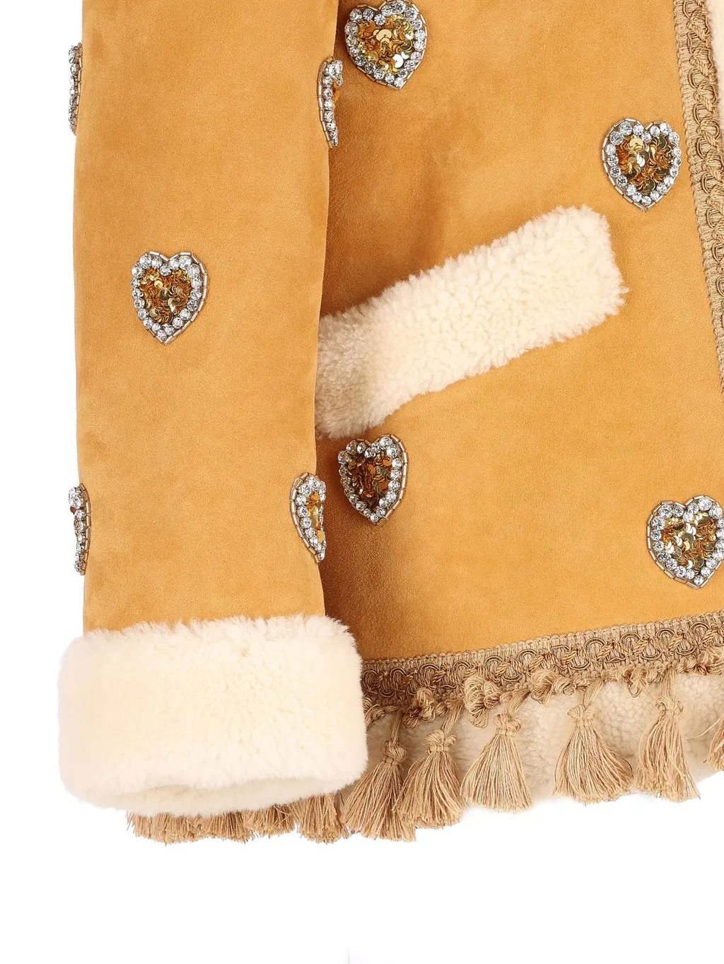 Shearling Jacket With Heart Embellishments And Tassels