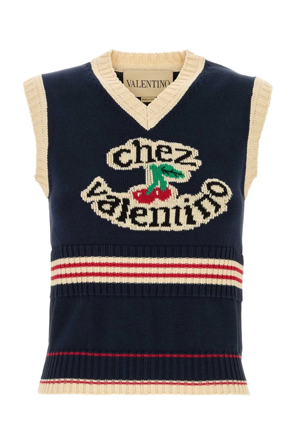V-Neck Sweater Vest With Cherry And Embroidery Chez Valentino