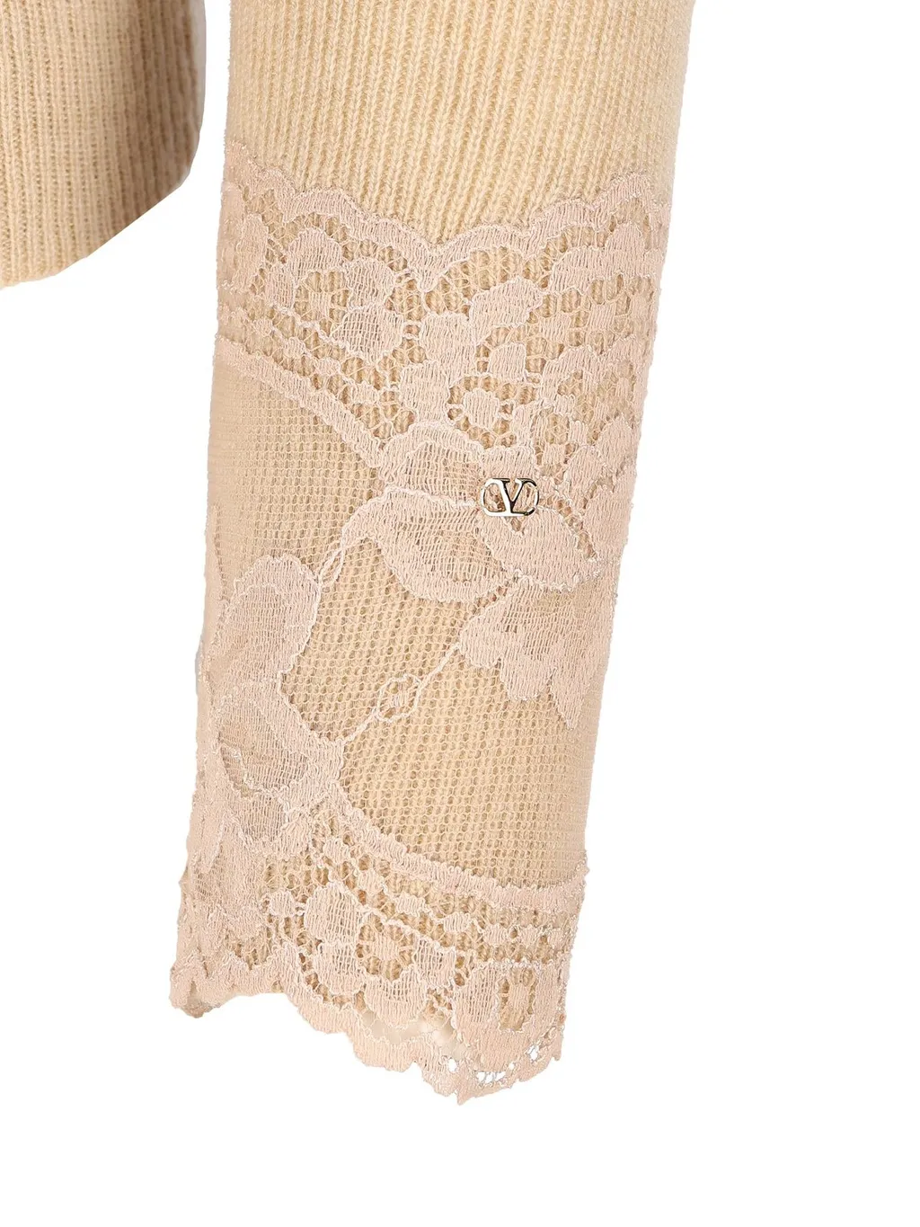 Ribbed Knit Sweater With Lace Trim