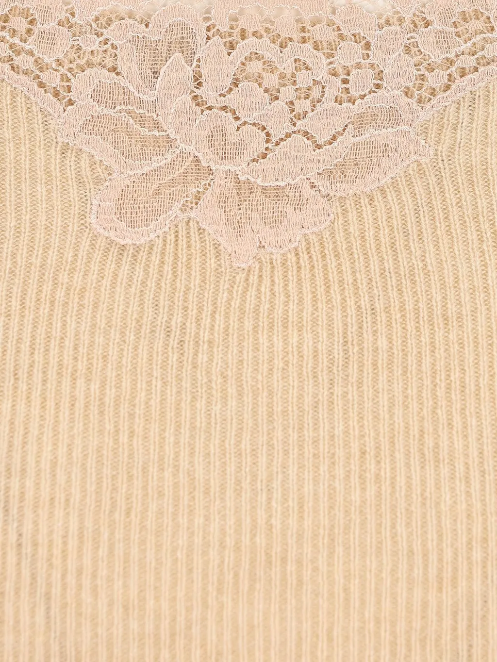 Ribbed Knit Sweater With Lace Trim