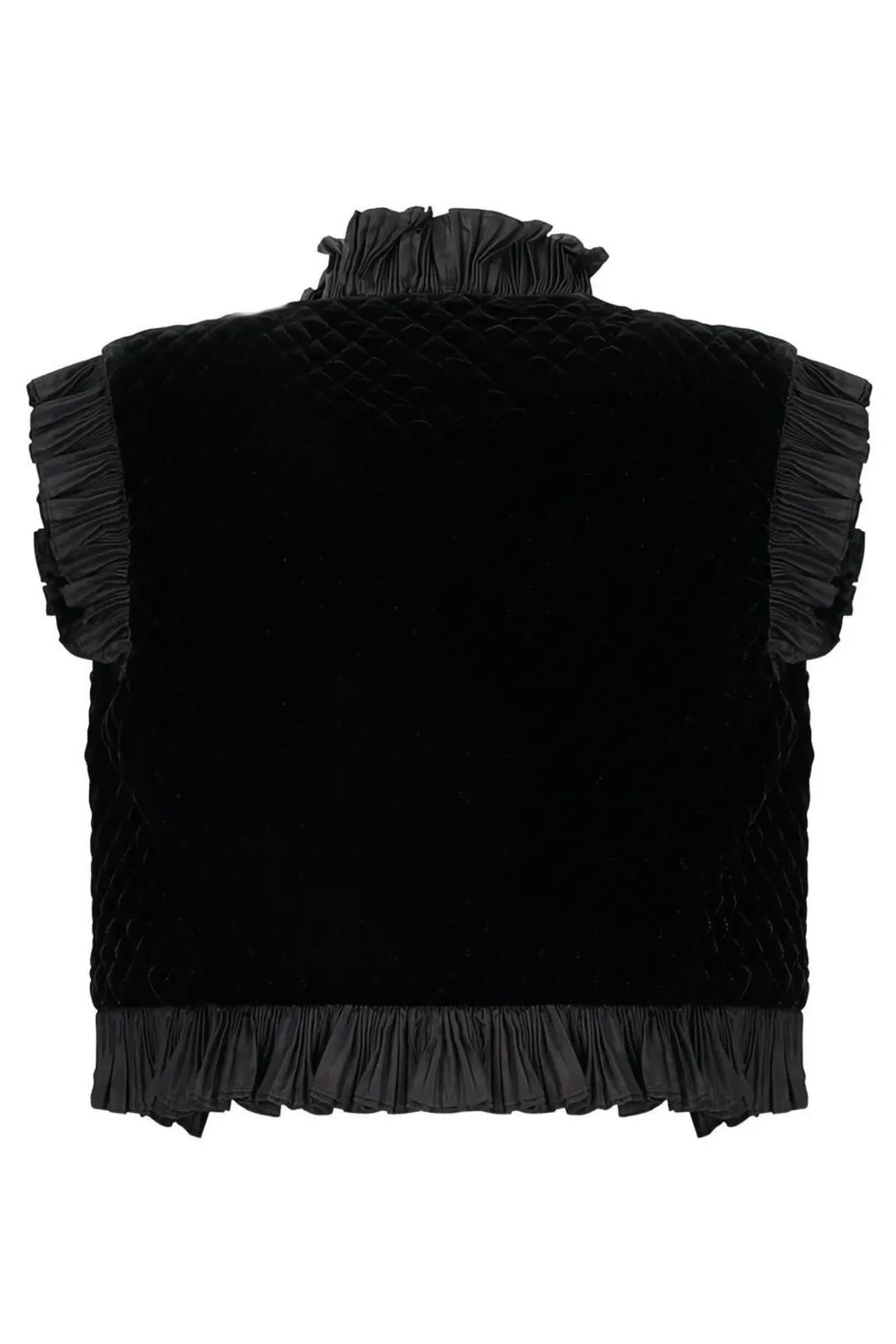Velvet Quilted Vest With Ruffles