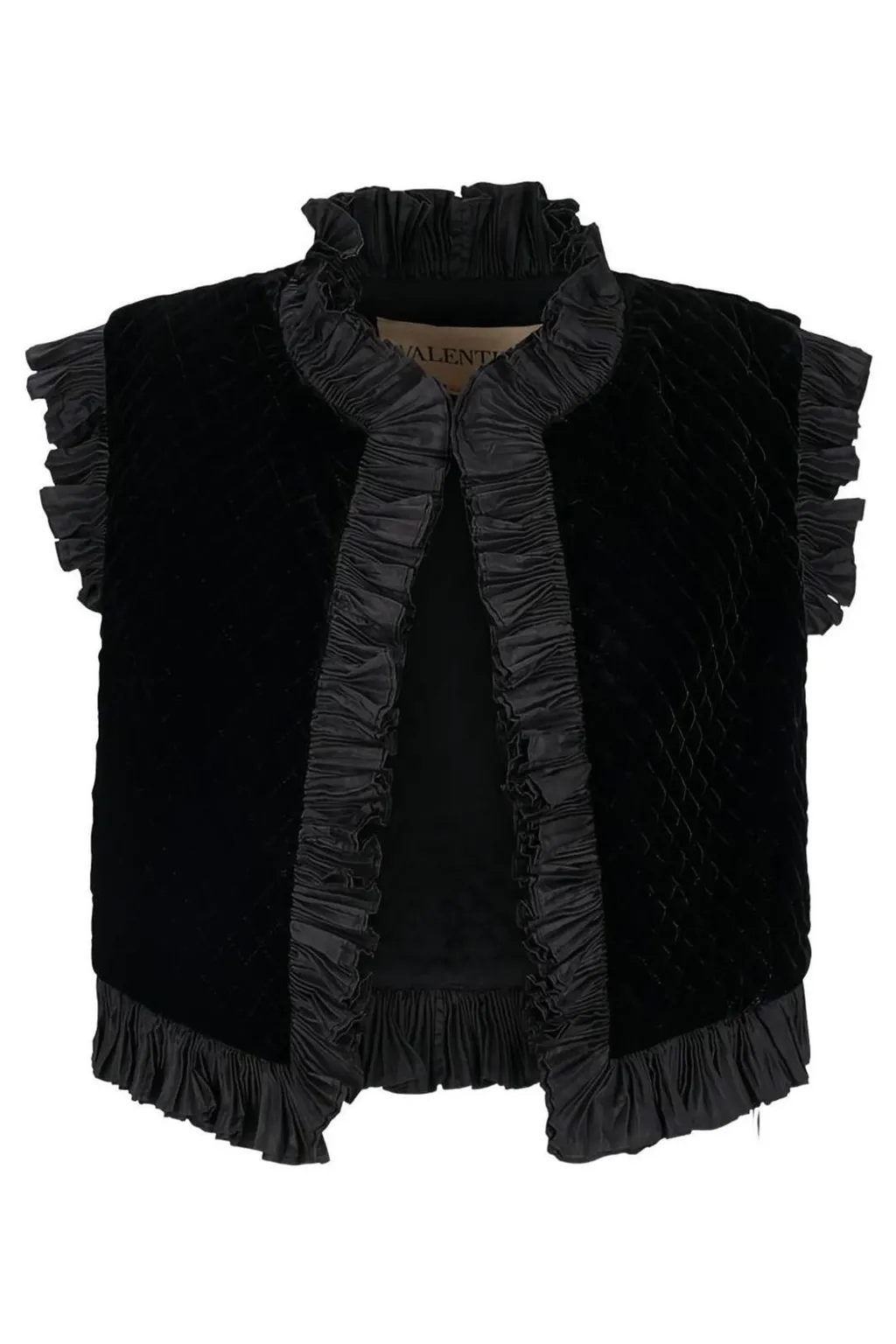 Velvet Quilted Vest With Ruffles