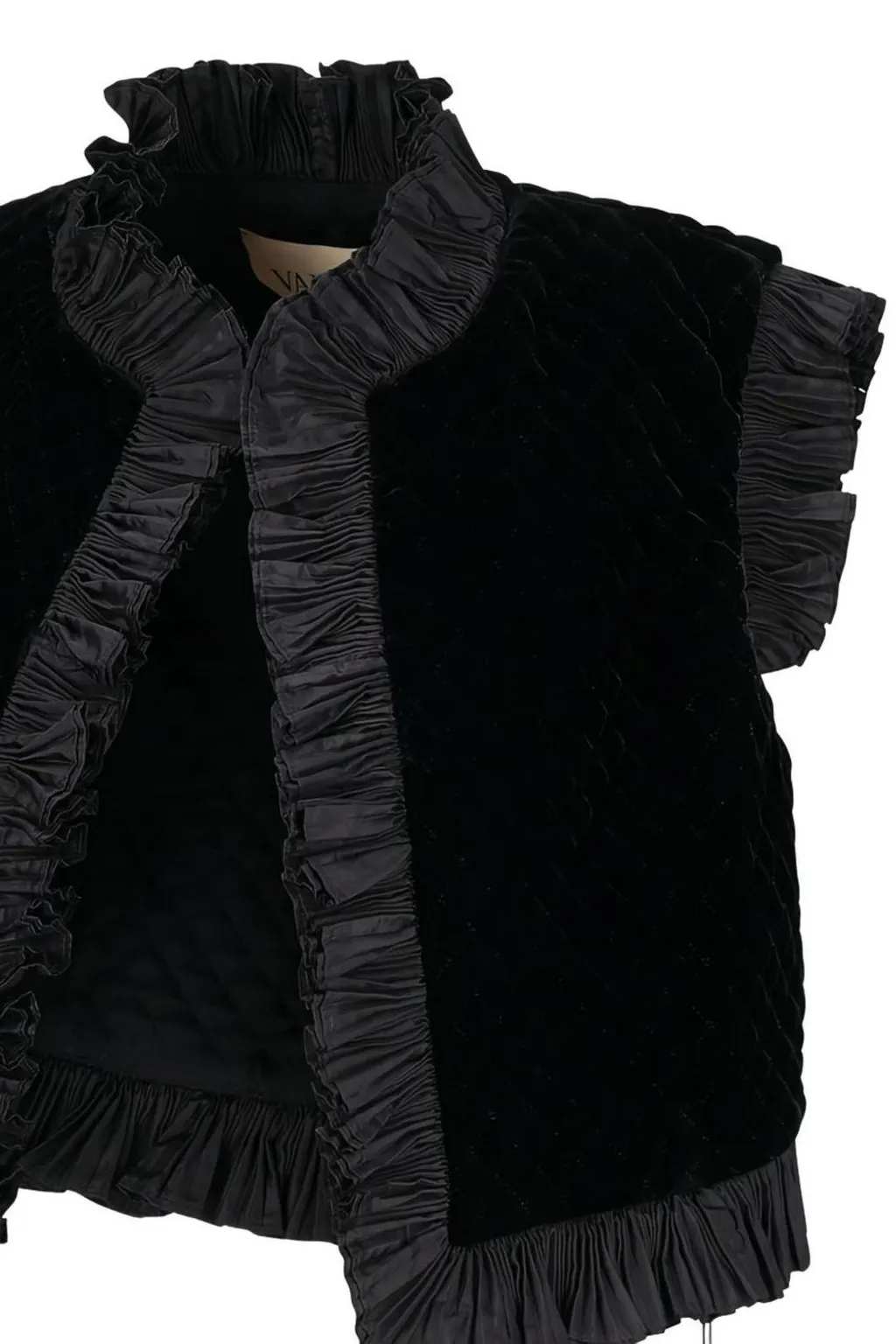 Velvet Quilted Vest With Ruffles