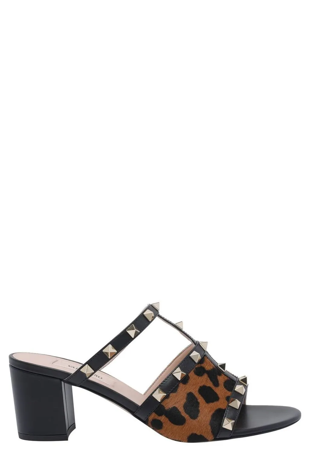 Studded Leopard Print Mule Sandals