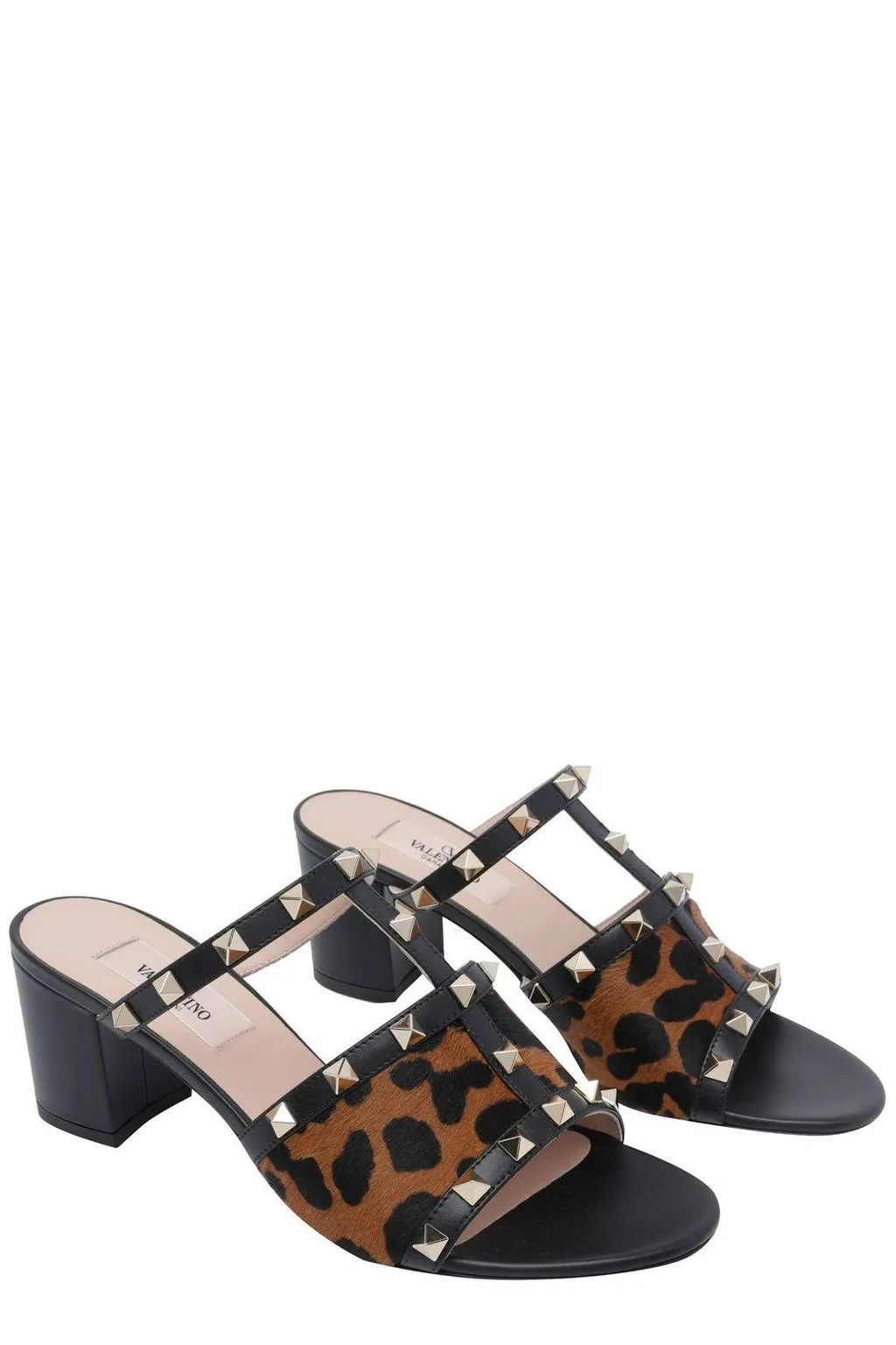 Studded Leopard Print Mule Sandals