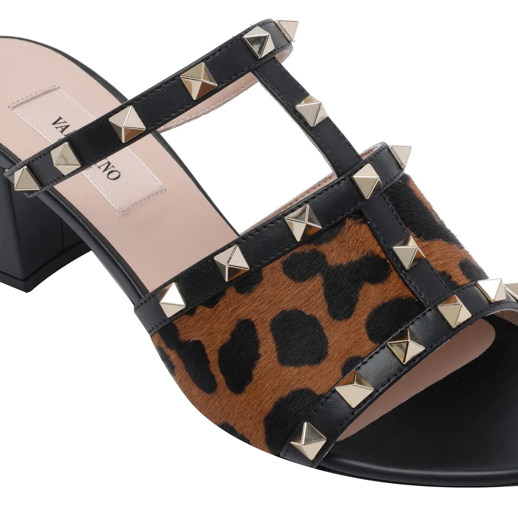 Studded Leopard Print Mule Sandals