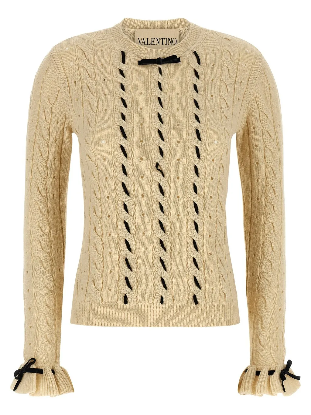 Cable Knit Sweater With Bow Detail