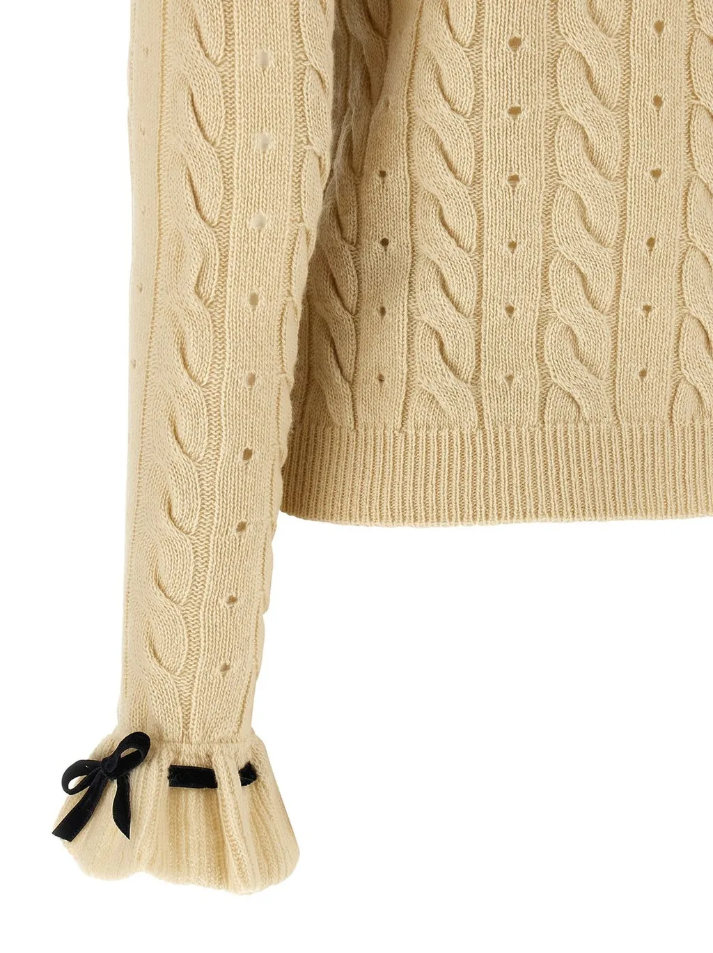 Cable Knit Sweater With Bow Detail