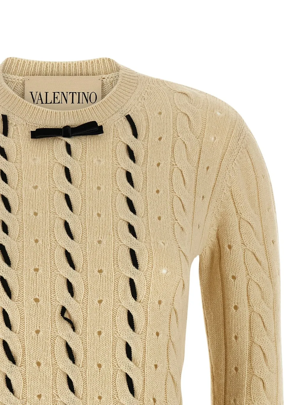 Cable Knit Sweater With Bow Detail