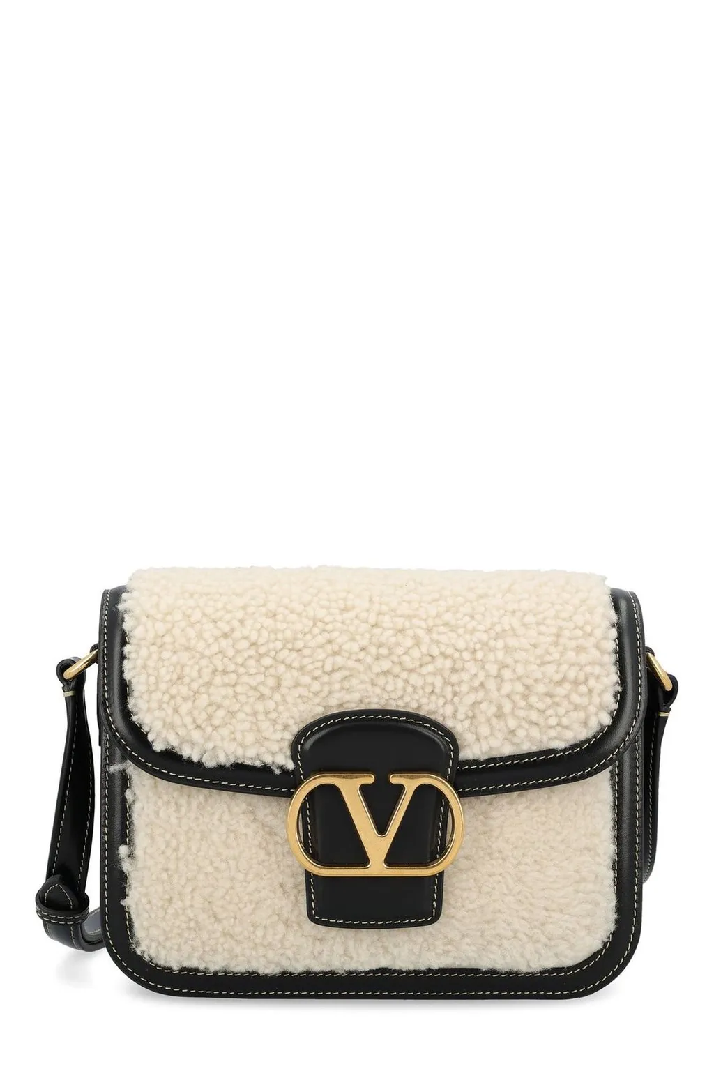 Vltn Tag Shearling Crossbody Bag