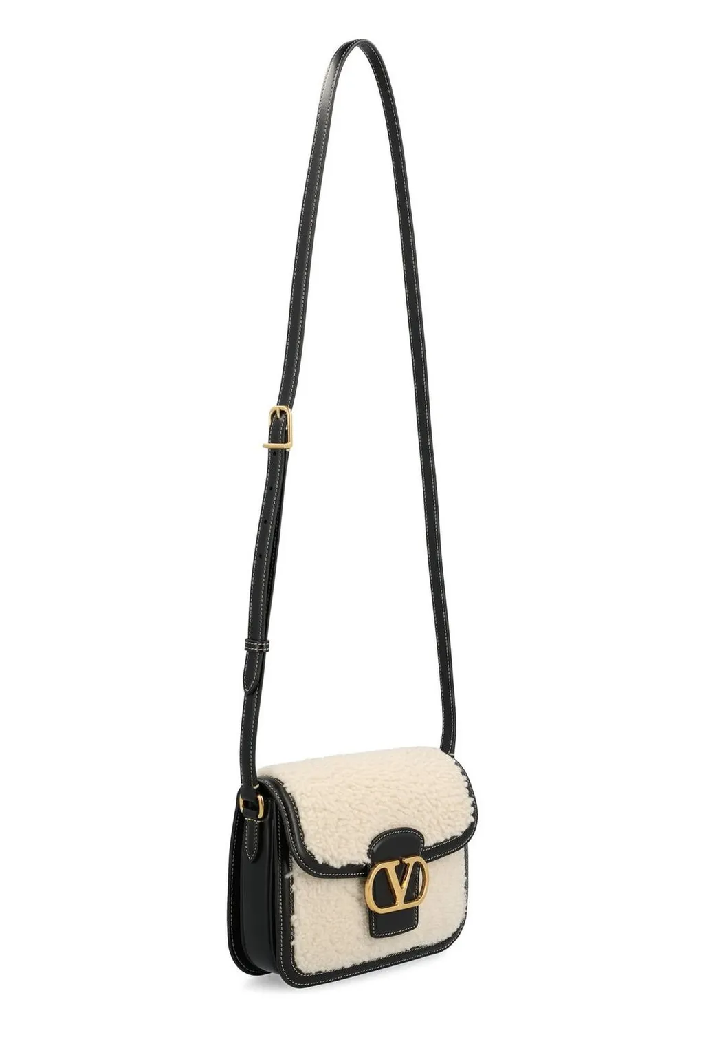 Vltn Tag Shearling Crossbody Bag