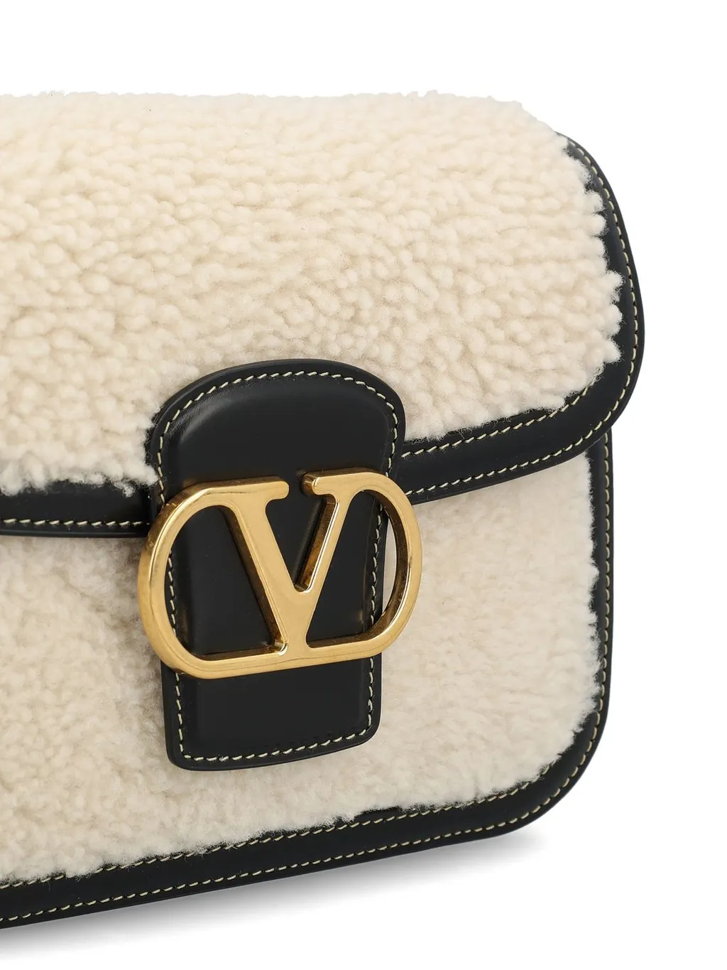 Vltn Tag Shearling Crossbody Bag