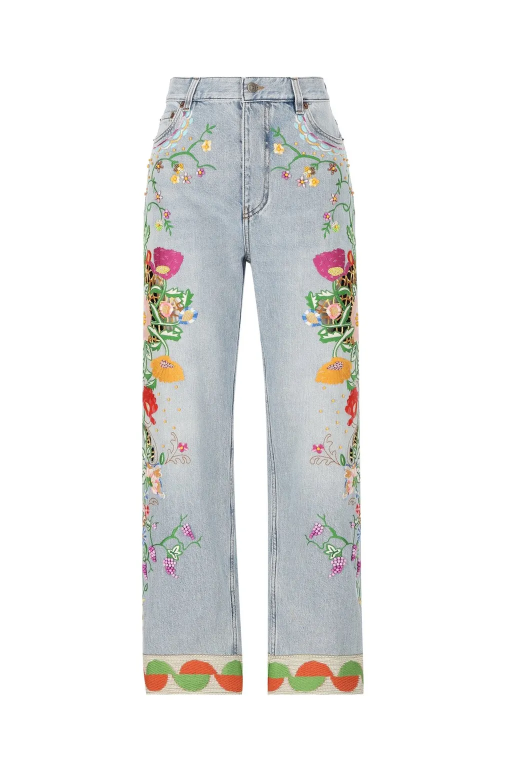High-Waisted Embroidered Jeans