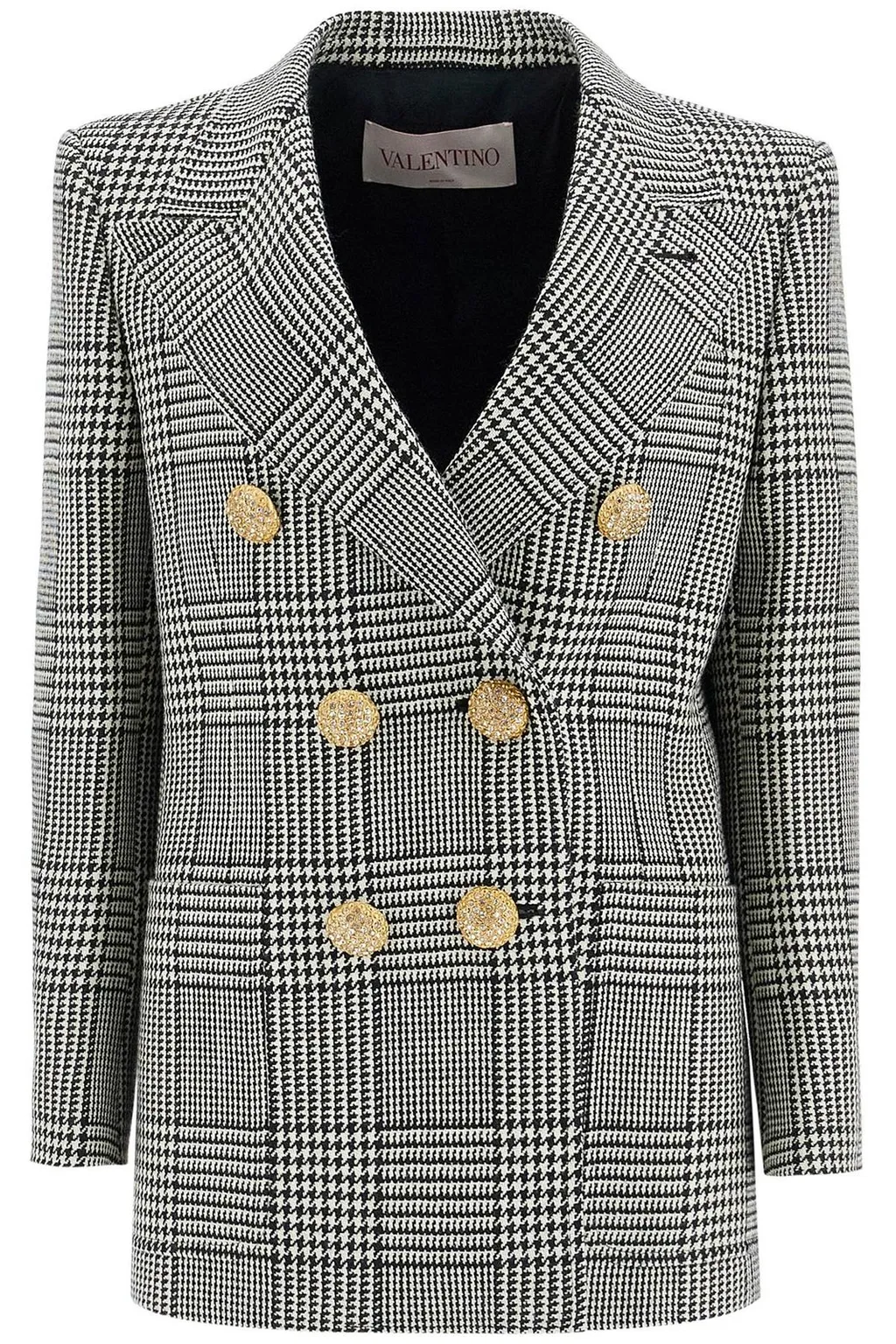 Double-Breasted Houndstooth Blazer