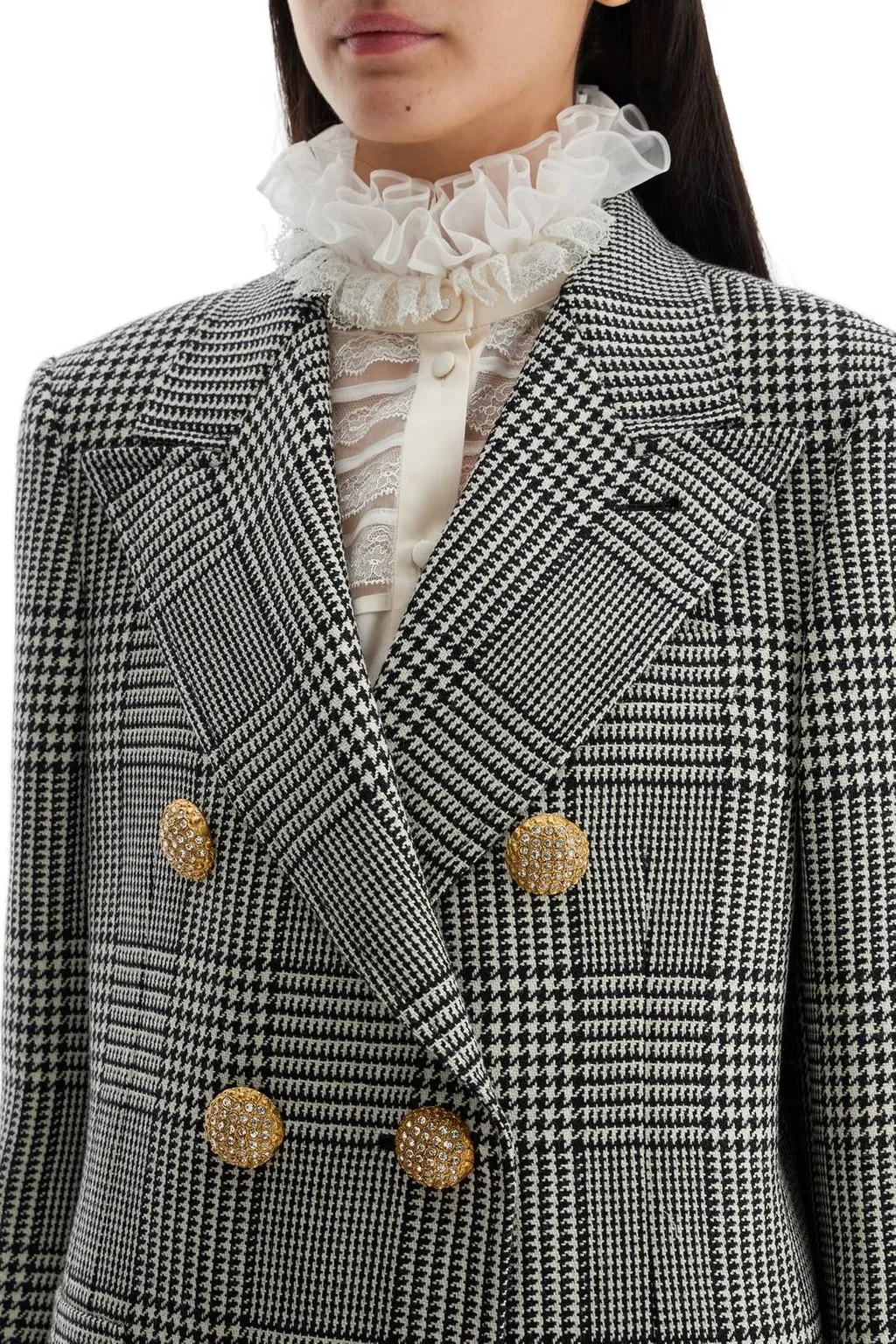 Double-Breasted Houndstooth Blazer