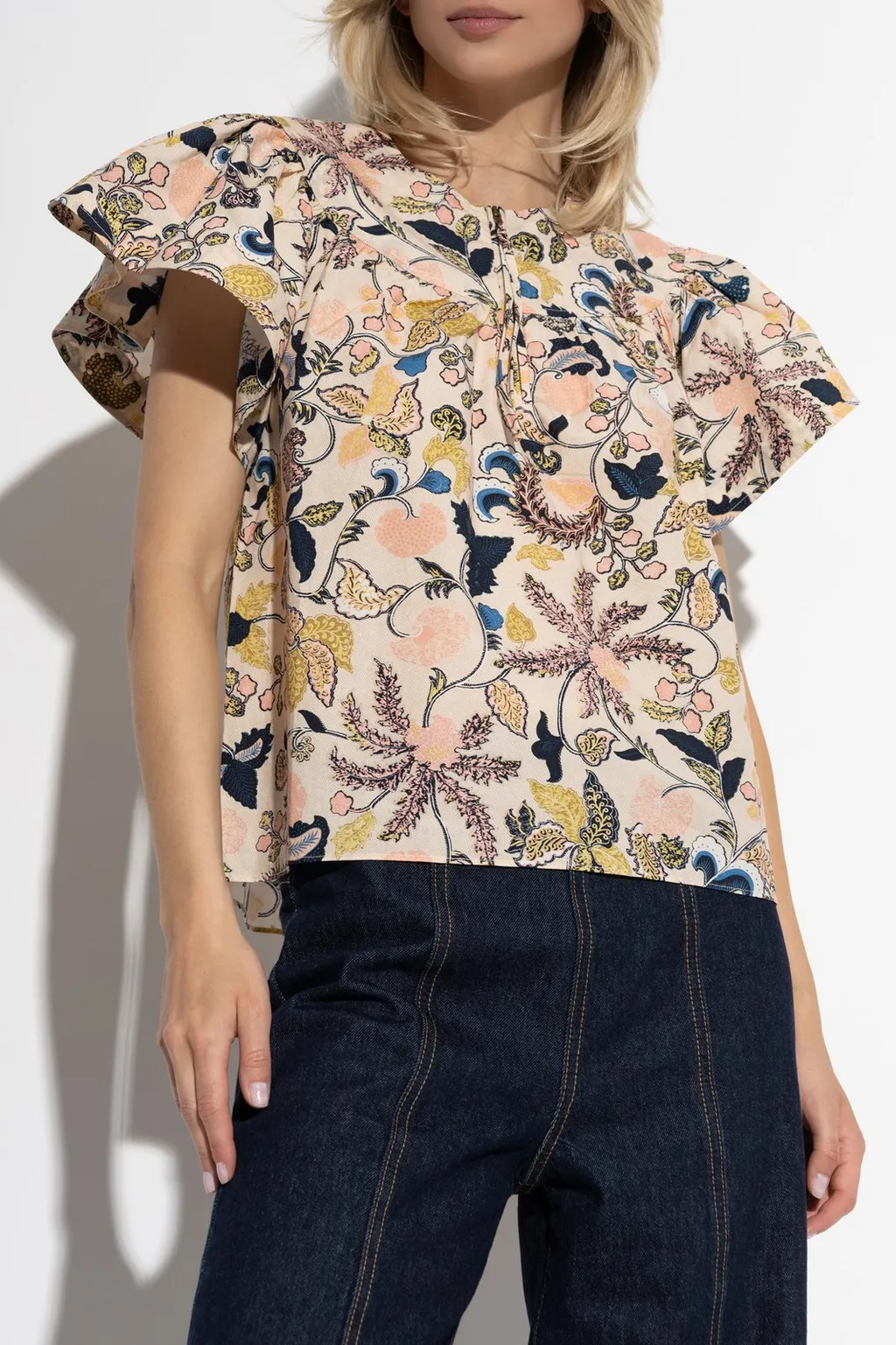 Printed Blouse With Flutter Sleeves