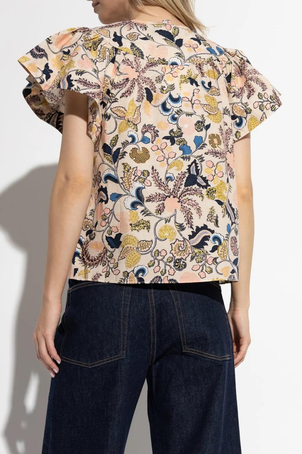 Printed Blouse With Flutter Sleeves