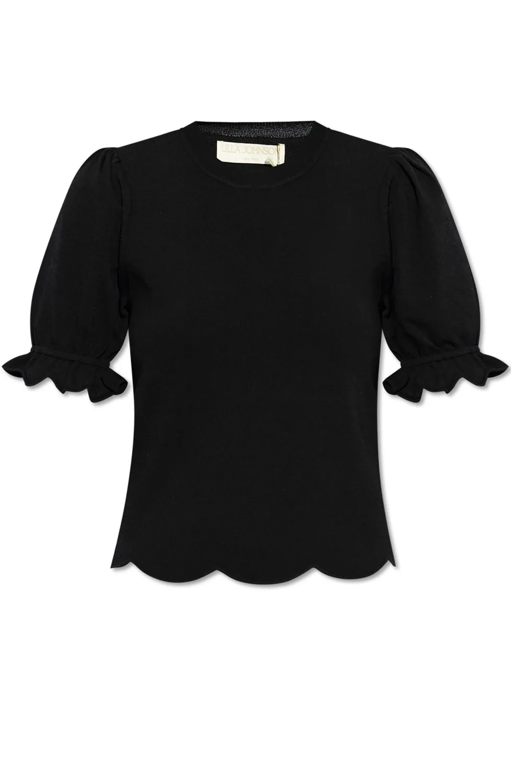 Top With Scalloped Hem And Puff Sleeves