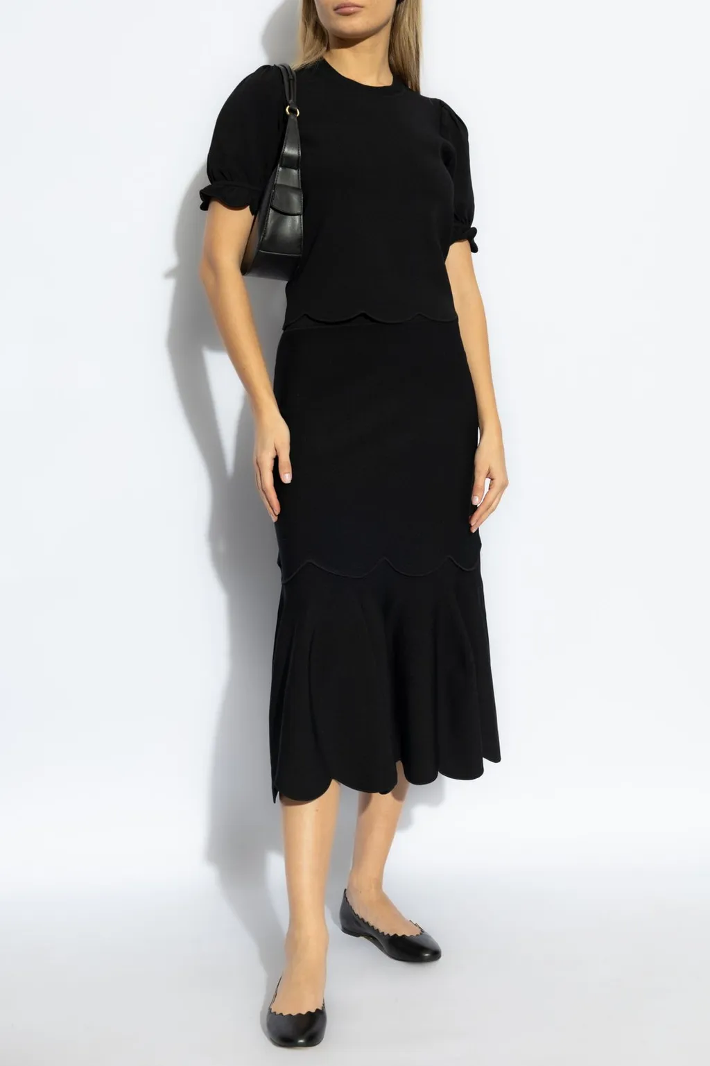 Top With Scalloped Hem And Puff Sleeves